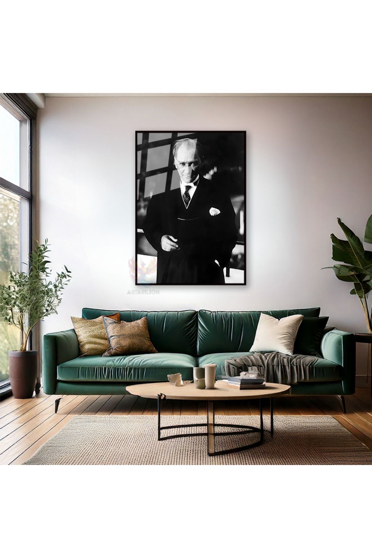 Siyah Beyaz Atatürk Portresi Metal Çerçeveli Cam Tablo Mustafa Kemal Atatürk Tablo Ev Ofis Dekoru