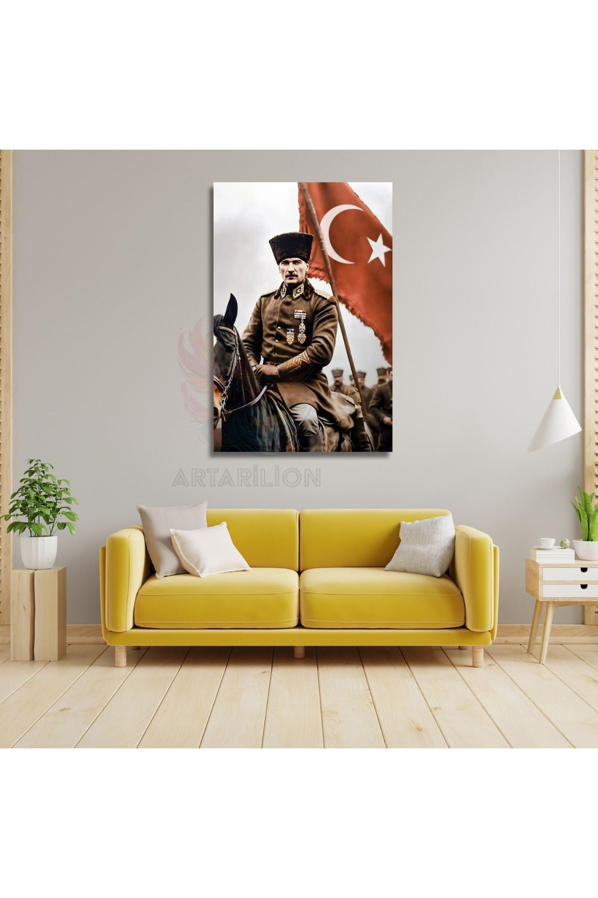 Atatürk ve Türk Bayrağı Kanvas Tablo Dijital HD Baskı Tablo Duvar Dekor