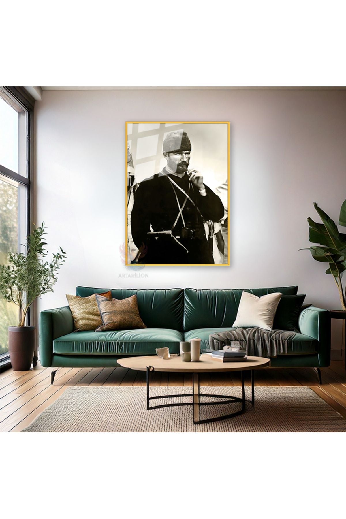 Genç Atatürk Siyah Beyaz Metal Çerçeveli Cam Tablo Dikey Duvar Dekoru Ev Ofis Tablo Modeli