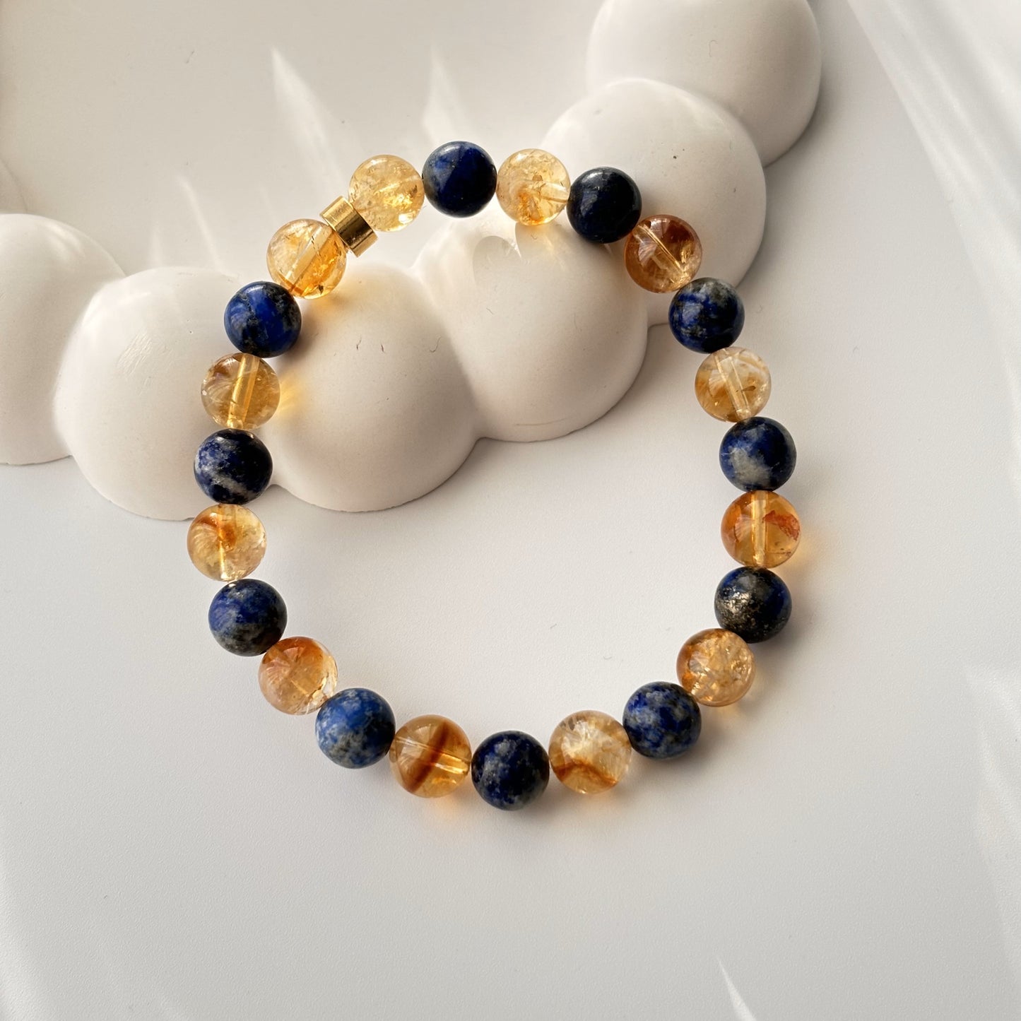 Natural Stone Yellow Blue Citrine Lapis Men's Bracelet