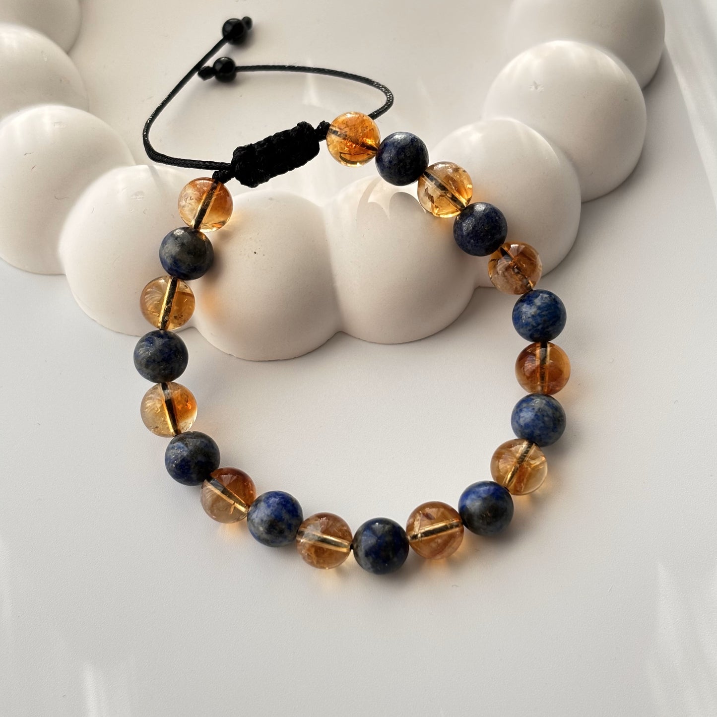 Natural Stone Yellow Blue Citrine Lapis Men's Bracelet