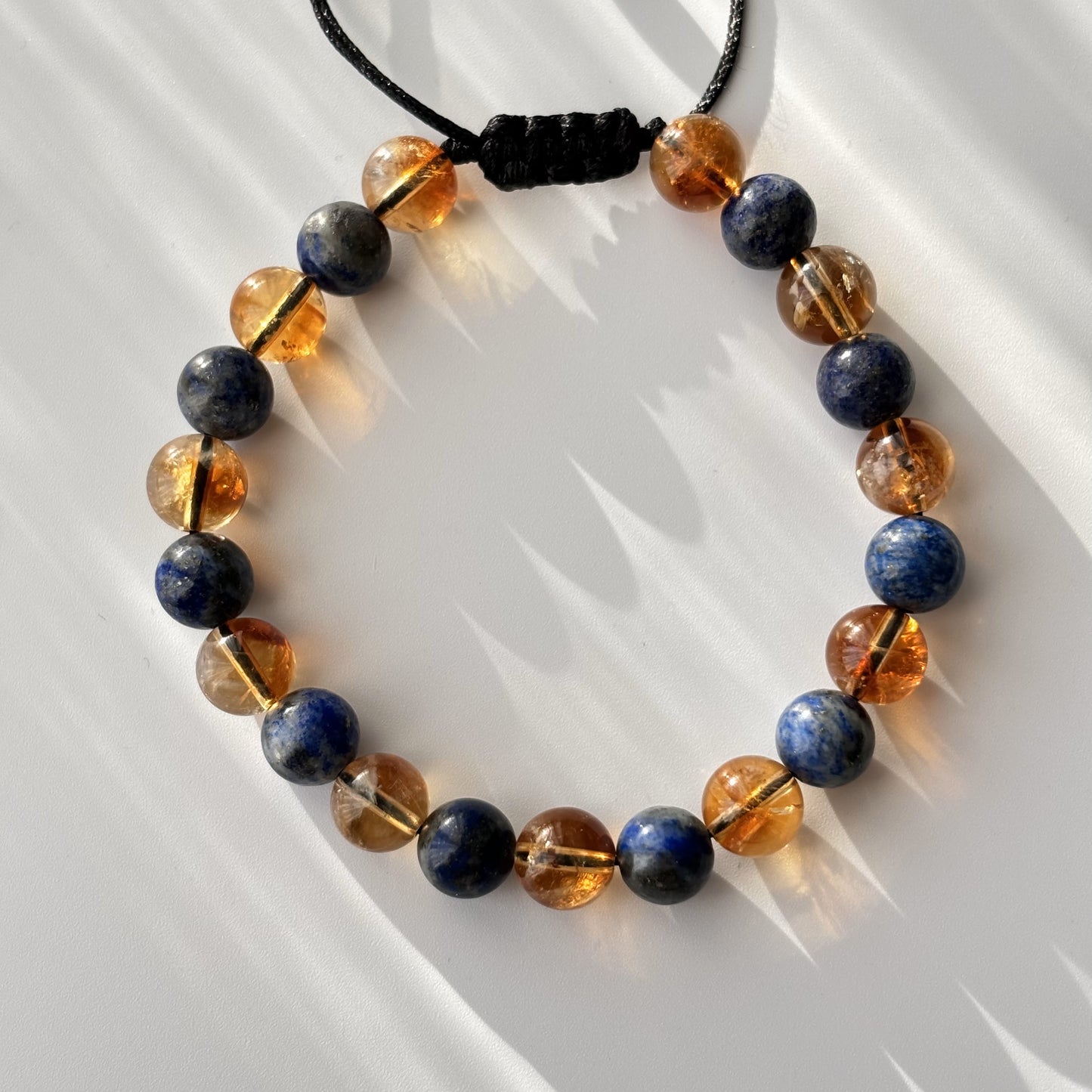 Natural Stone Yellow Blue Citrine Lapis Men's Bracelet