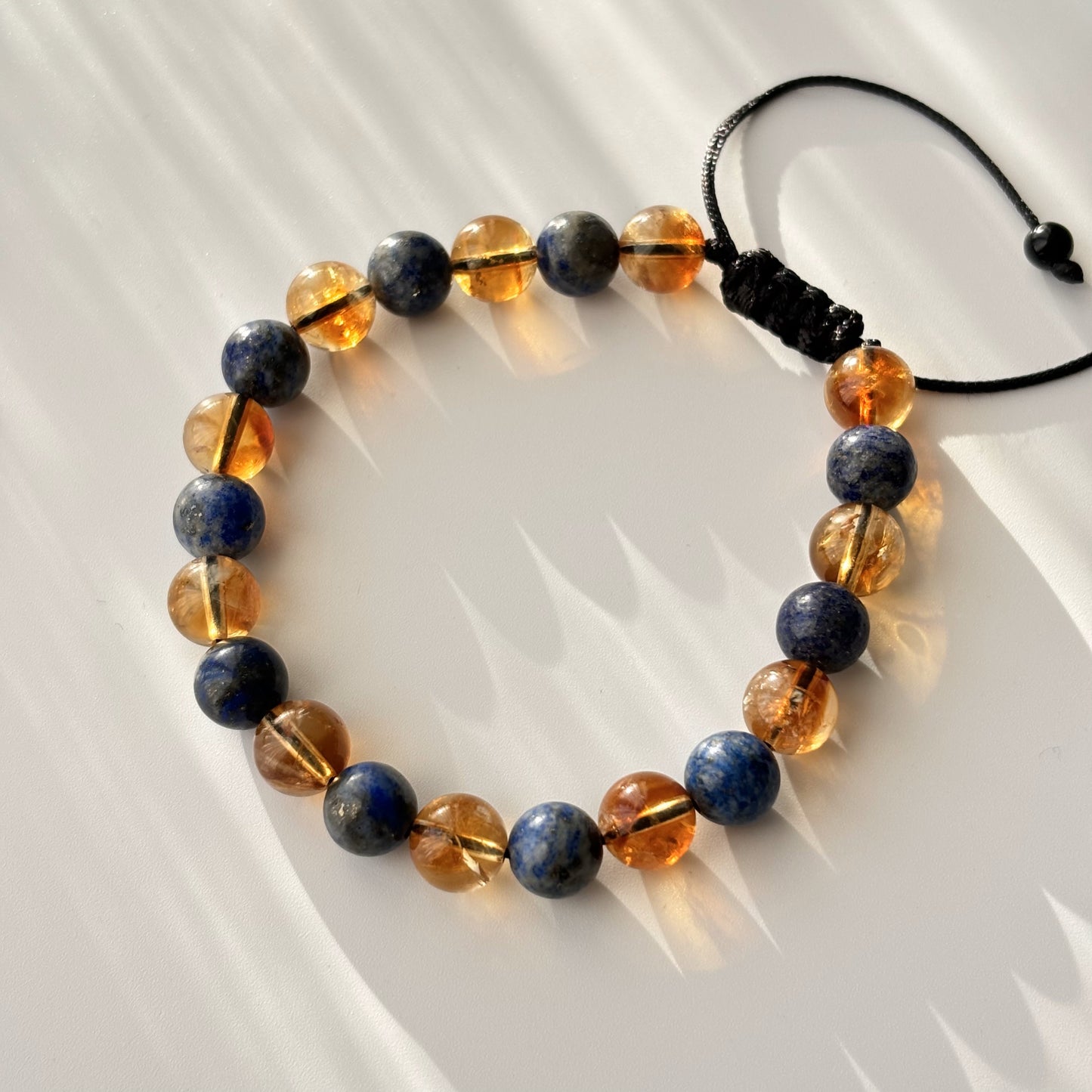 Natural Stone Yellow Blue Citrine Lapis Men's Bracelet