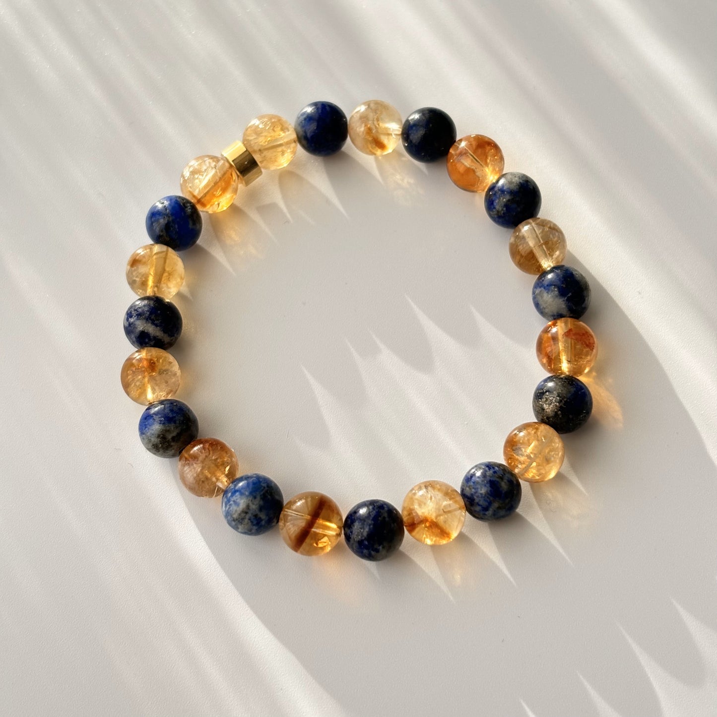 Natural Stone Yellow Blue Citrine Lapis Men's Bracelet
