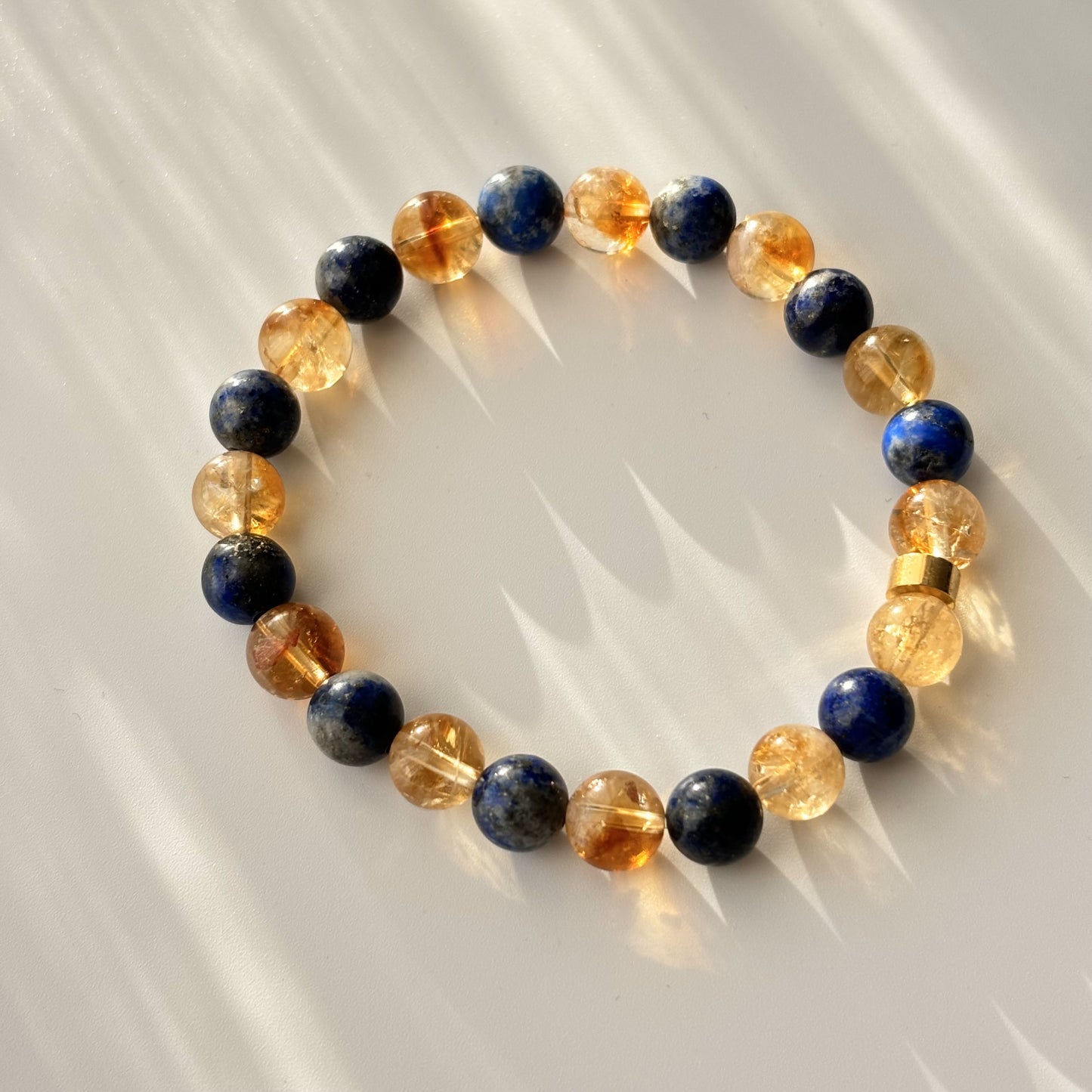 Natural Stone Yellow Blue Citrine Lapis Men's Bracelet