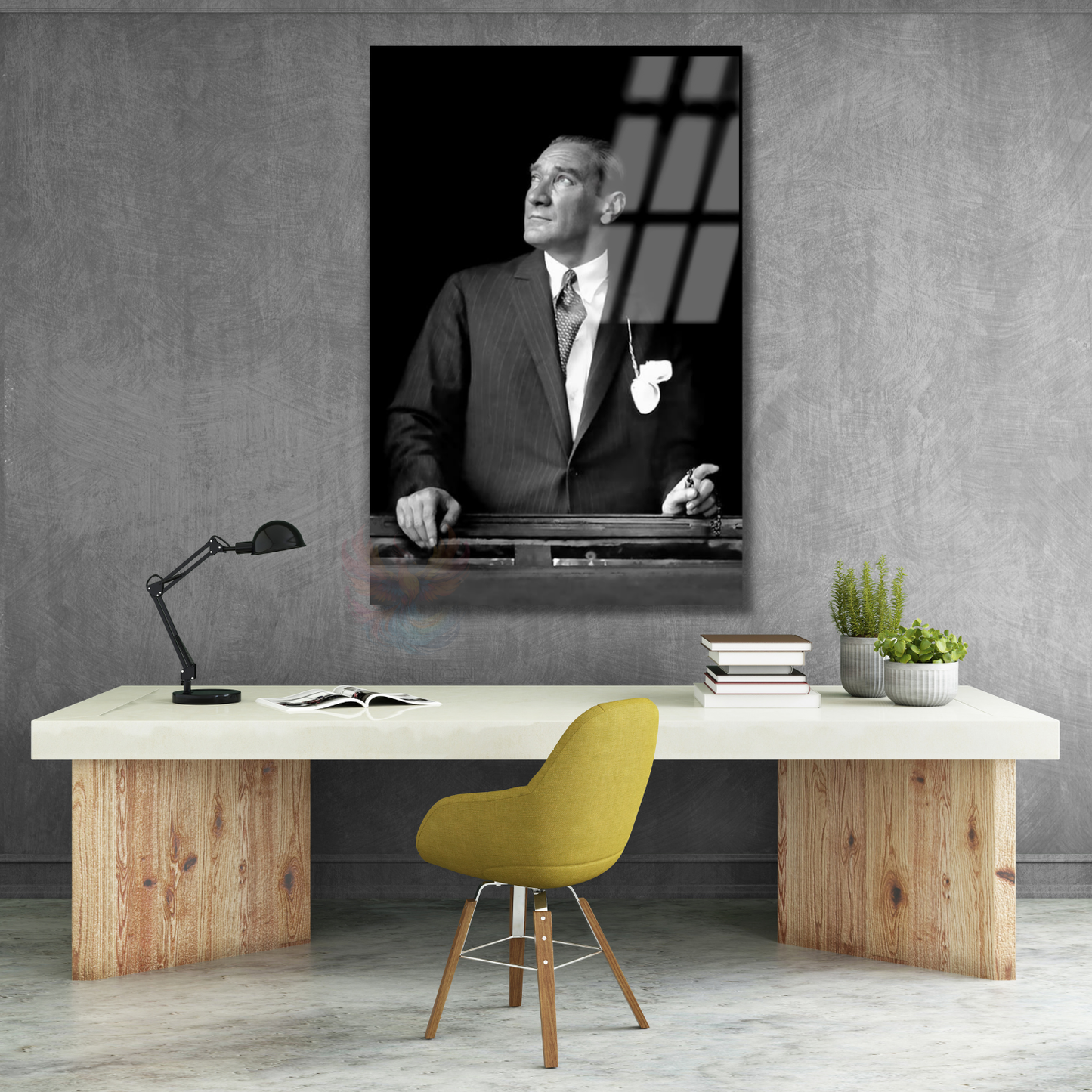 Siyah Beyaz Mustafa Kemal Atatürk Tablo Atatürk Cam Tablo Dikey Tablo Salon Ofis Tablosu