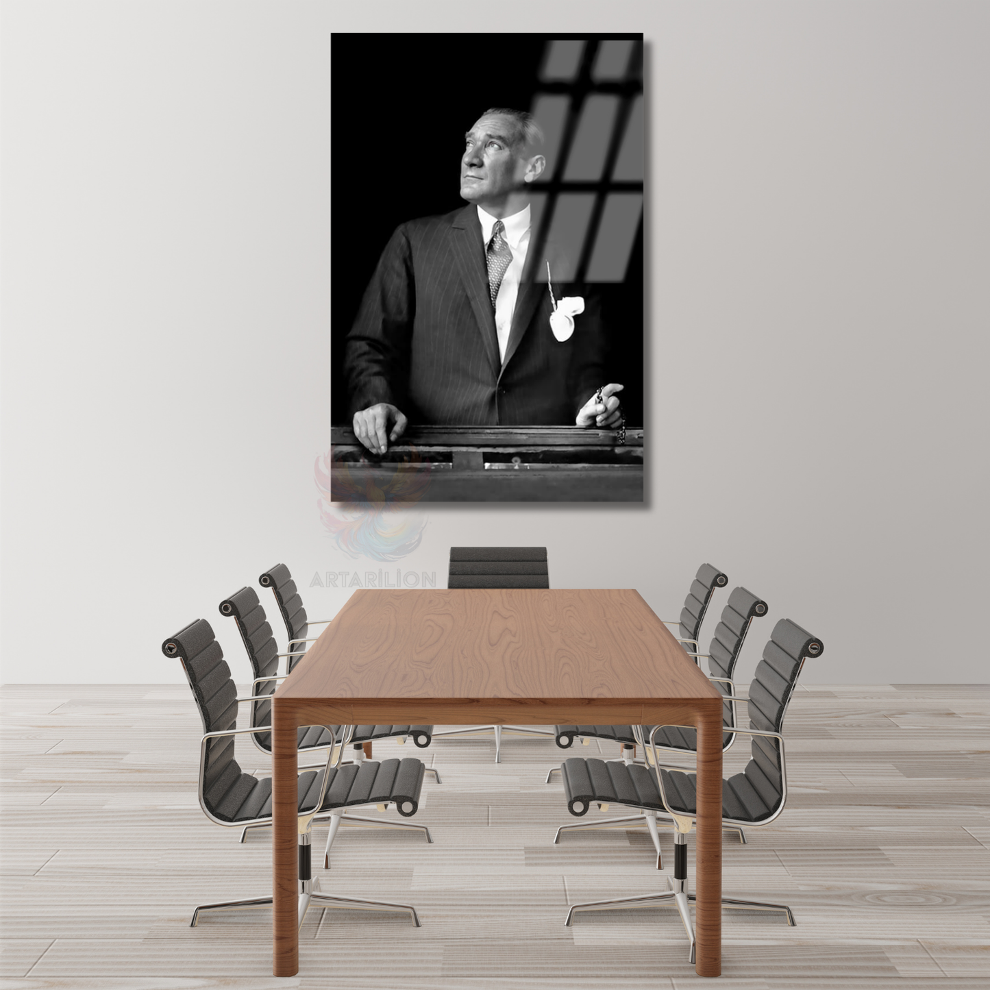 Siyah Beyaz Mustafa Kemal Atatürk Tablo Atatürk Cam Tablo Dikey Tablo Salon Ofis Tablosu