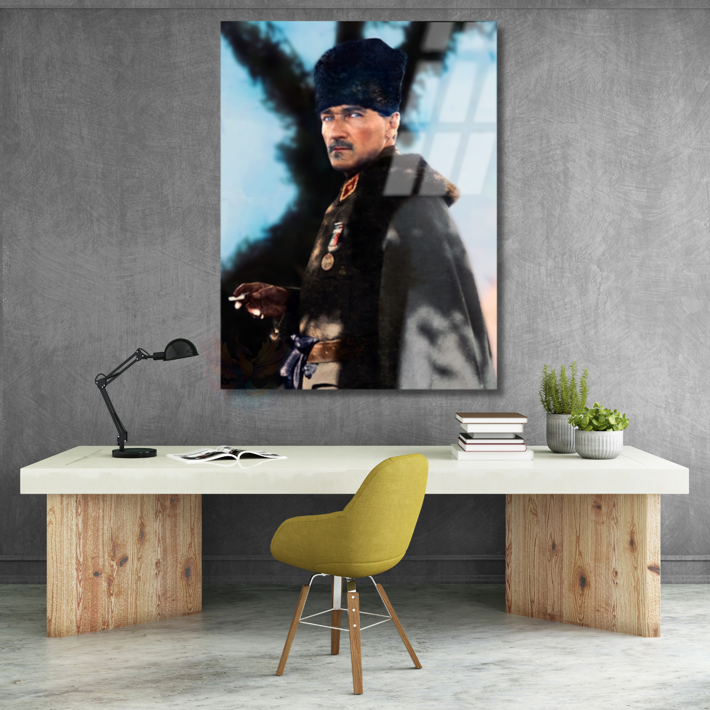 Renkli Atatürk Portresi Cam Tablo Ev Ofis Duvar Dekoru Cam Atatürk Tablo Modeli