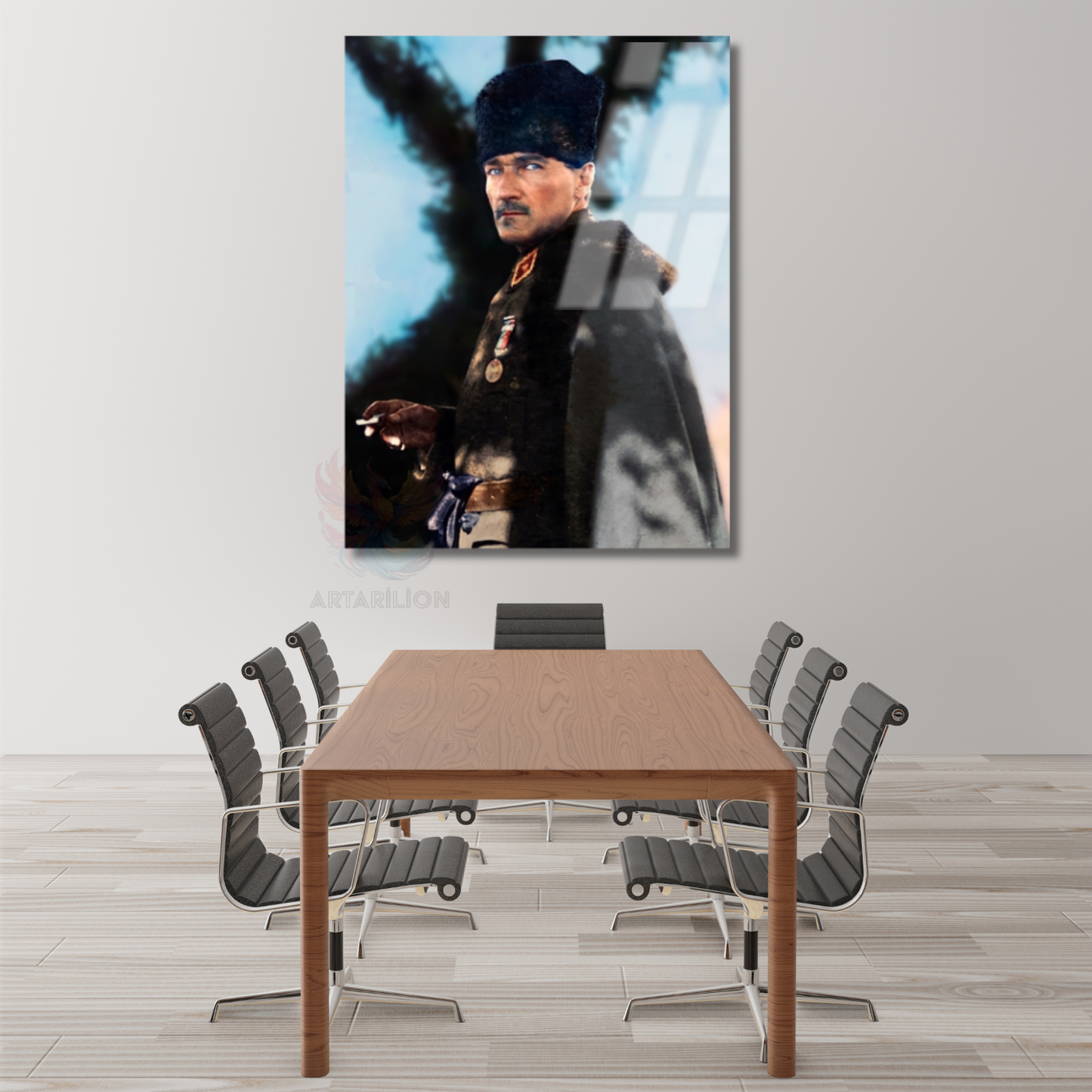 Renkli Atatürk Portresi Cam Tablo Ev Ofis Duvar Dekoru Cam Atatürk Tablo Modeli