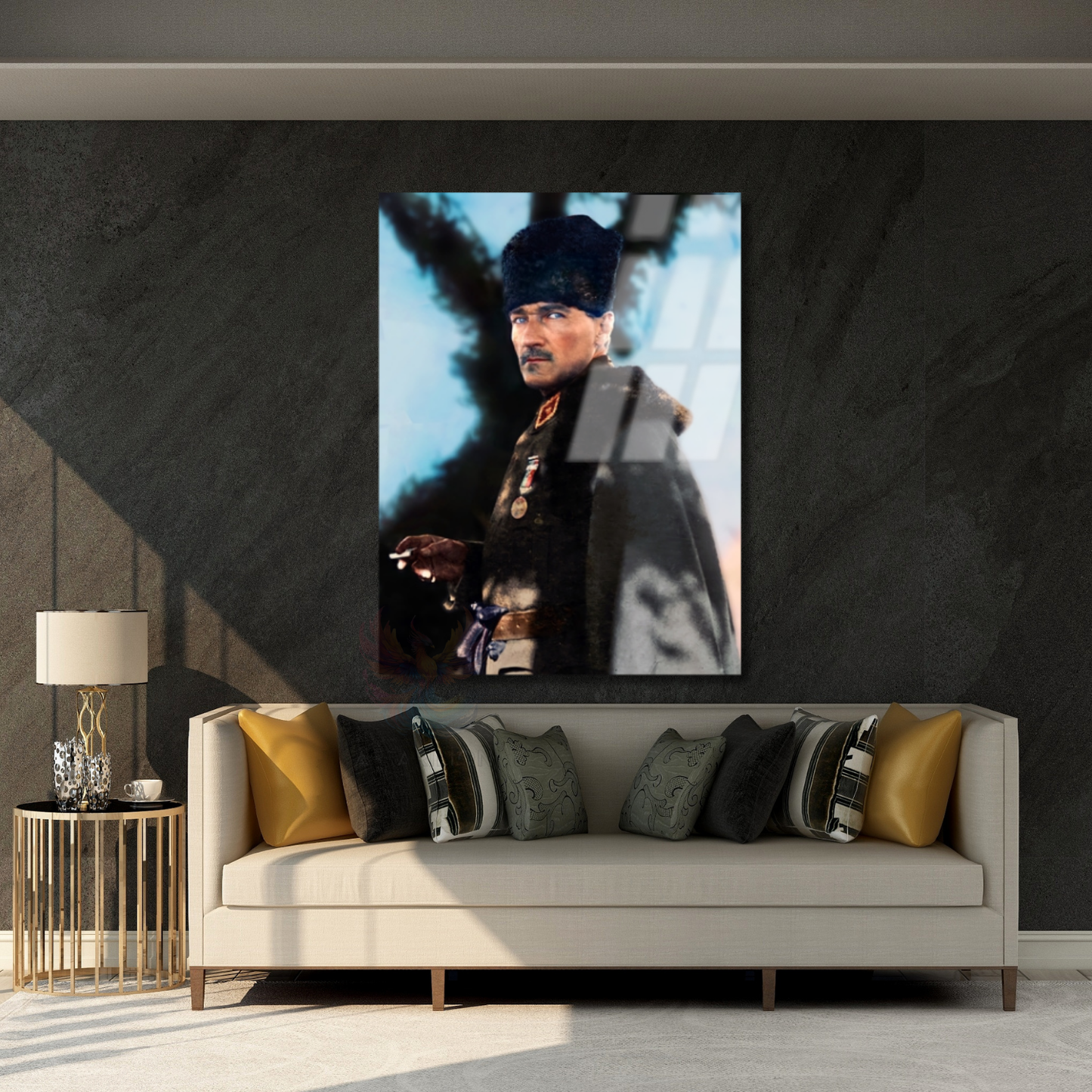 Renkli Atatürk Portresi Cam Tablo Ev Ofis Duvar Dekoru Cam Atatürk Tablo Modeli