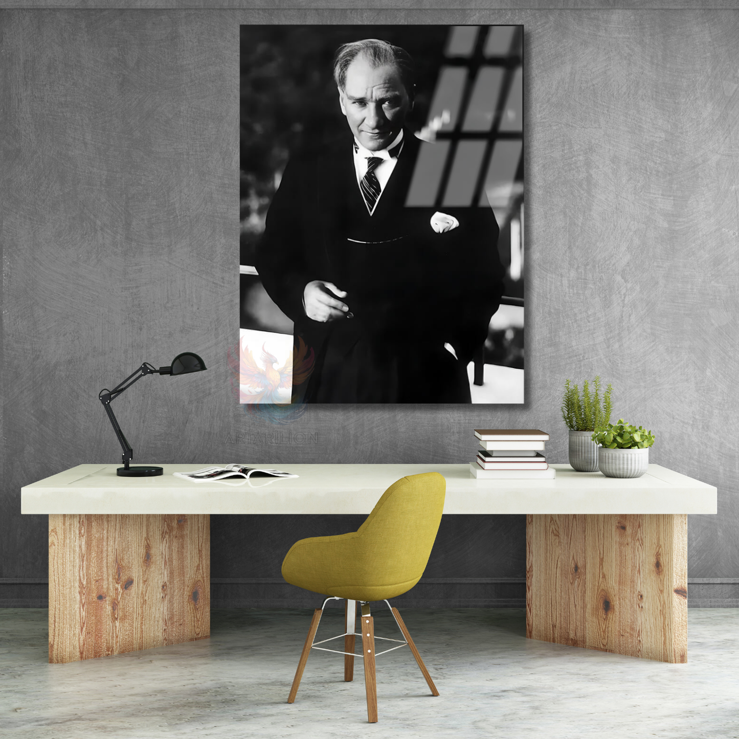 Siyah Beyaz Atatürk Portresi Cam Tablo Mustafa Kemal Atatürk Tablo Modeli Ev Ofis Dekoru
