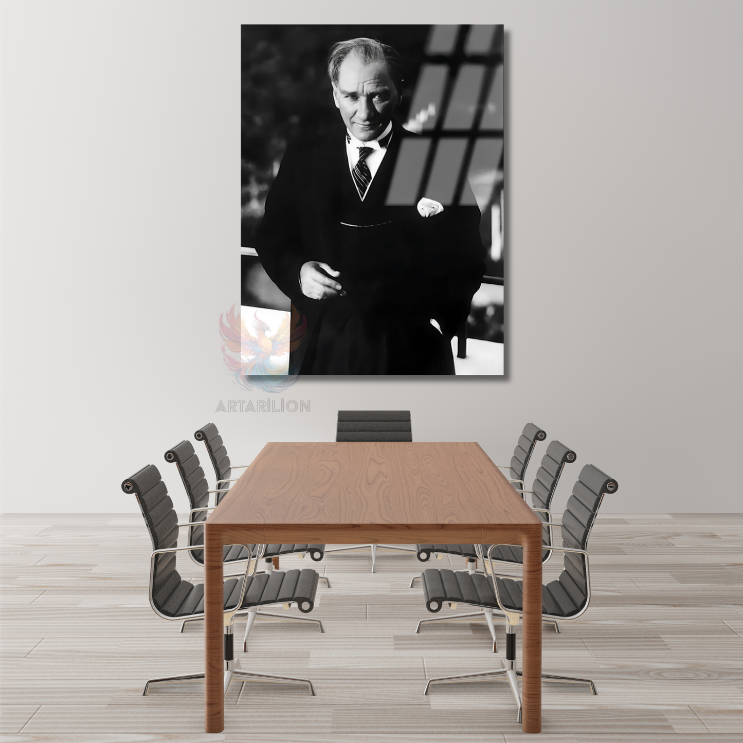 Siyah Beyaz Atatürk Portresi Cam Tablo Mustafa Kemal Atatürk Tablo Modeli Ev Ofis Dekoru