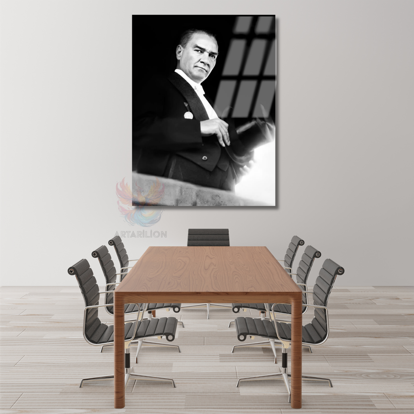Atatürk Portresi Cam Tablo Şapka Tutan Atatürk Tablosu Ev Ofis DekoruDuvar Tablosu