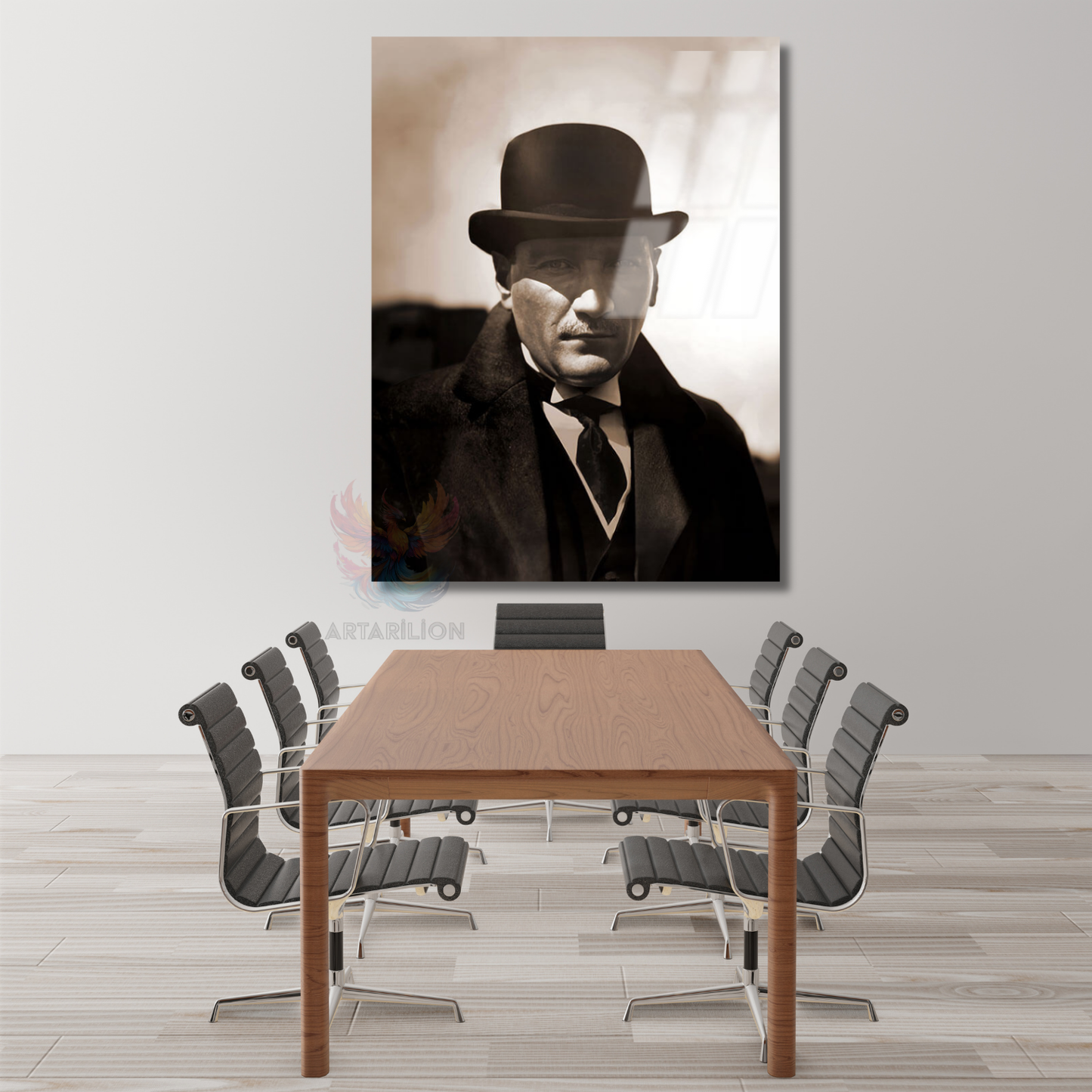 Şapkalı Atatürk Görseli Cam Tablo Dijital Baskı Ev Ofis Dekoru HD Dijital Baskı Tablo