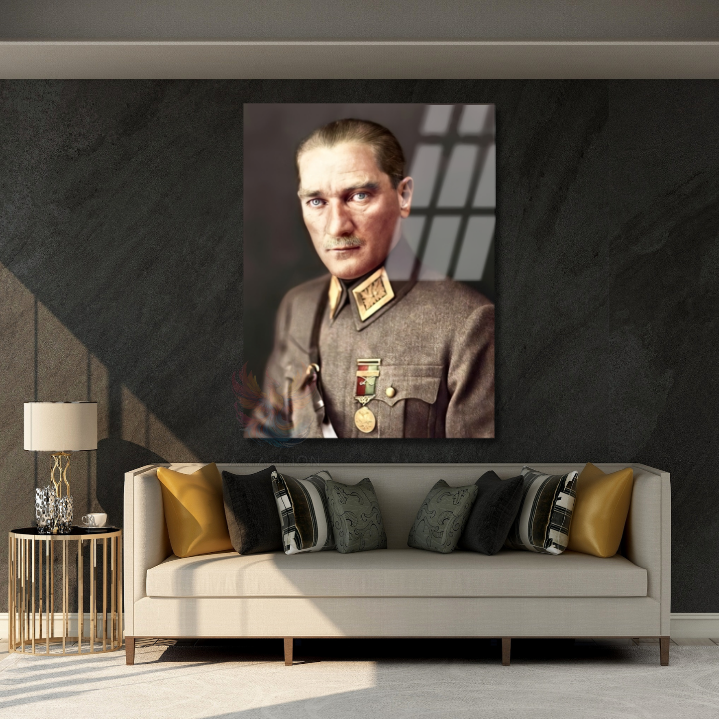 Uniformalı Atatürk Portresi Mustafa Kemal Atatürk Cam Tablo Modeli Ev Ofis Dekoru