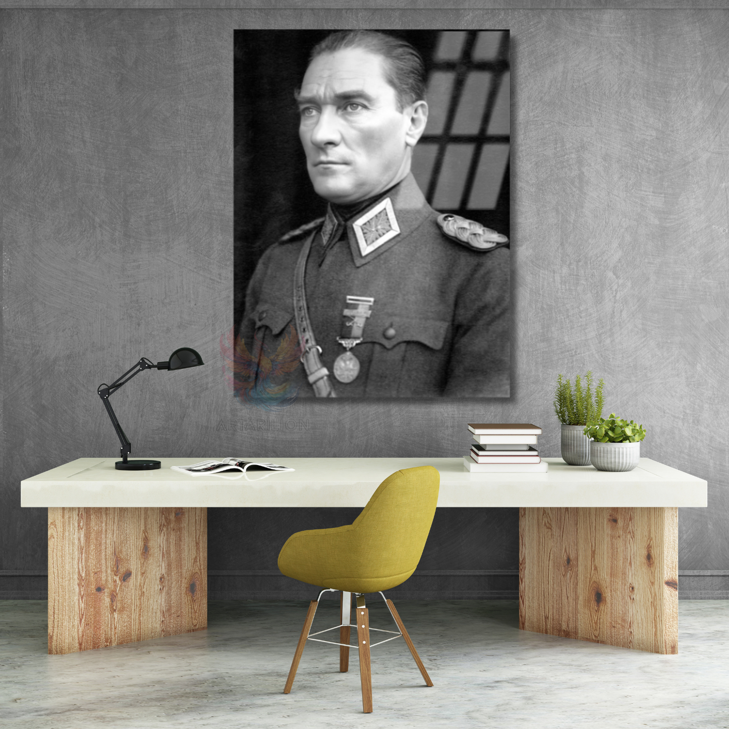 Black and White Uniformed Atatürk Portrait Mustafa Kemal Atatürk Glass Painting Model Home Office Decor