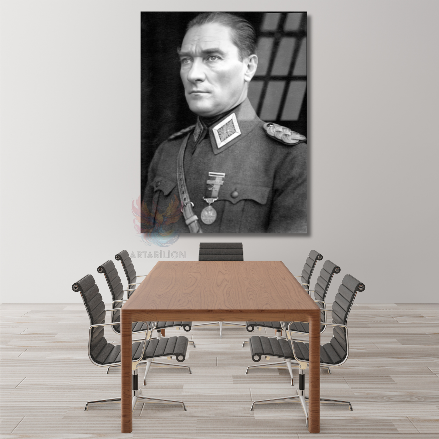 Black and White Uniformed Atatürk Portrait Mustafa Kemal Atatürk Glass Painting Model Home Office Decor