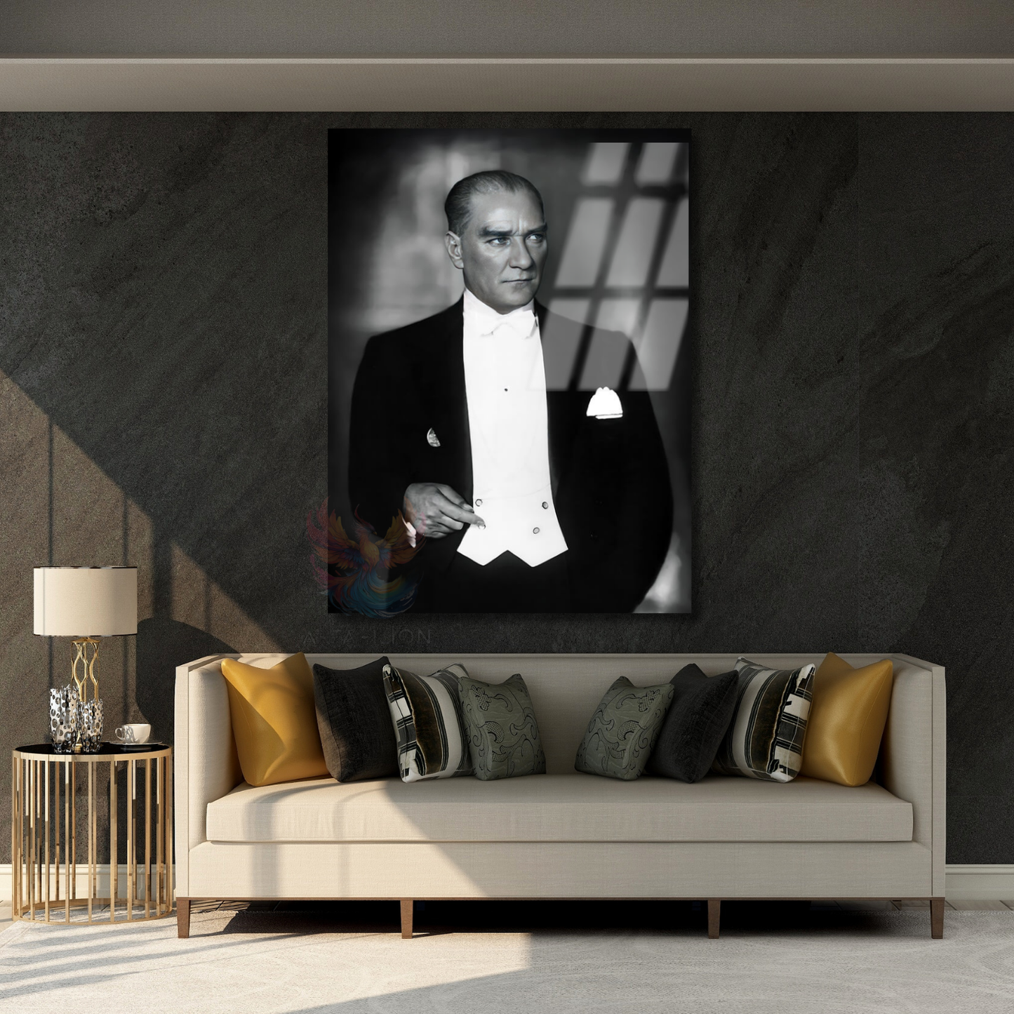 Mustafa Kemal Atatürk Siyah Beyaz Cam Tablo Dikey Duvar Tablosu Ev Ofis Tablosu