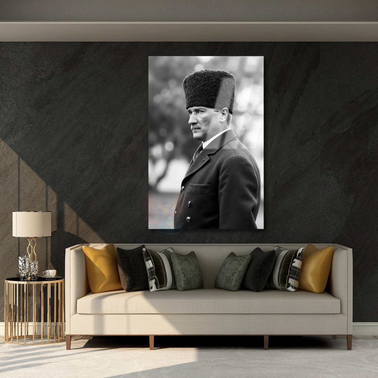 Siyah Beyaz Görsel Atatürk Cam Tablo Modeli Dikey Duvar Tablosu Ofis Ev Dekoru