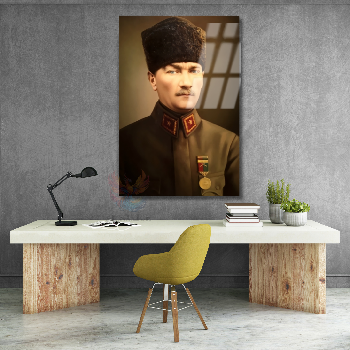 Cam Atatürk Portresi Ofis Tablosu Yeni Ev Hediyesi Cam Duvar Dekoru