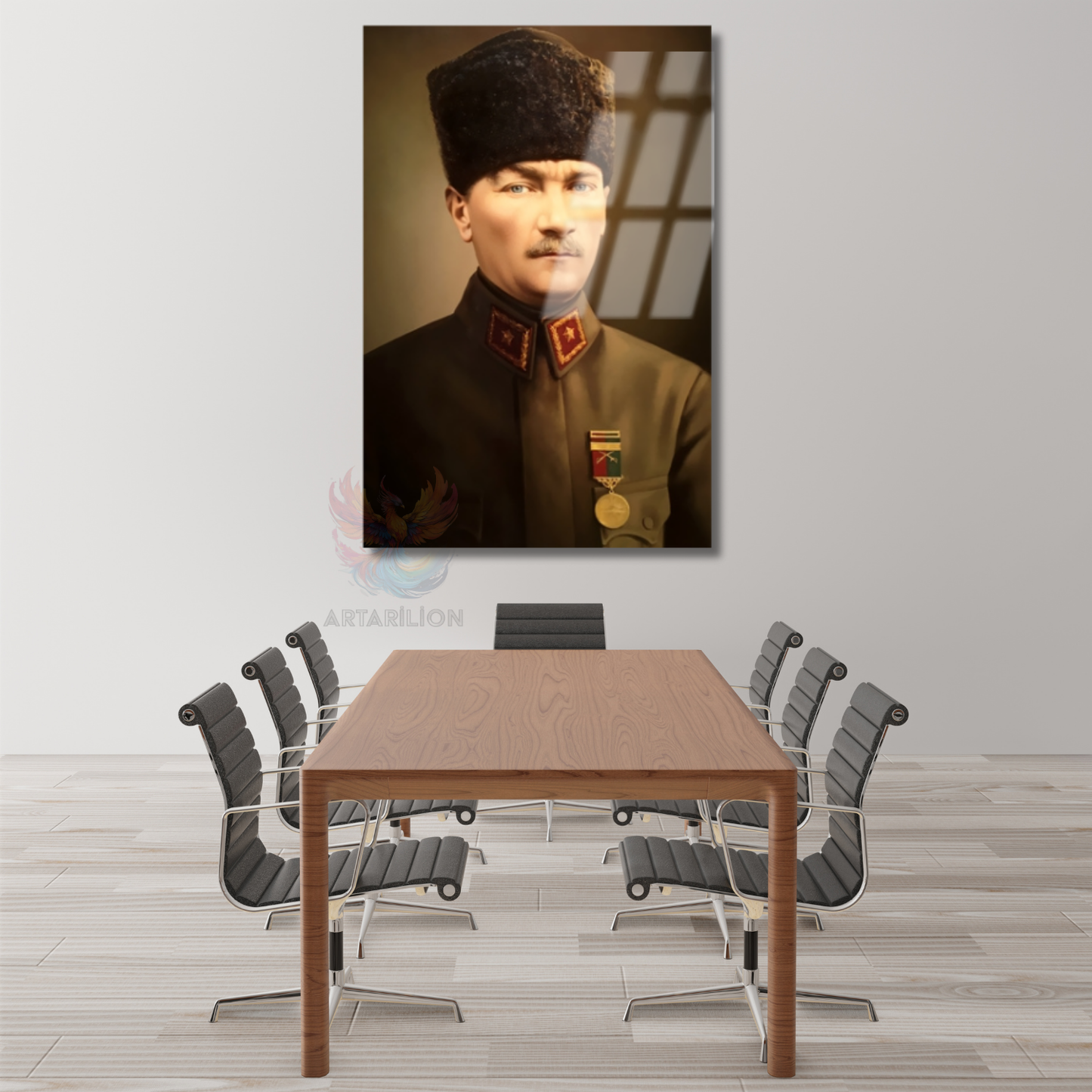 Cam Atatürk Portresi Ofis Tablosu Yeni Ev Hediyesi Cam Duvar Dekoru