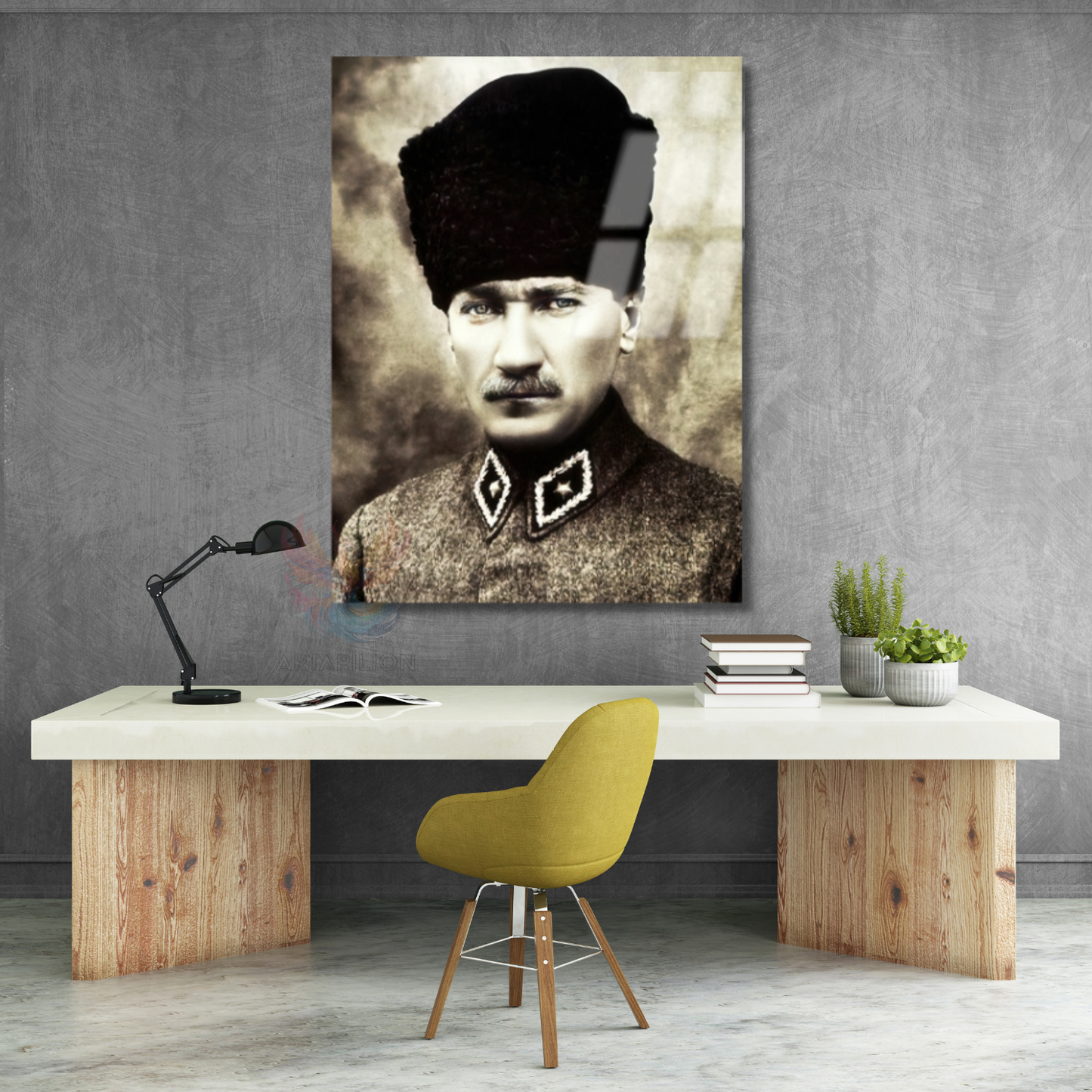 Atatürk Görseli Cam Tablo Dikey Duvar Tablosu Ev Ofis Dekoru Ev Ofis Hediyesi