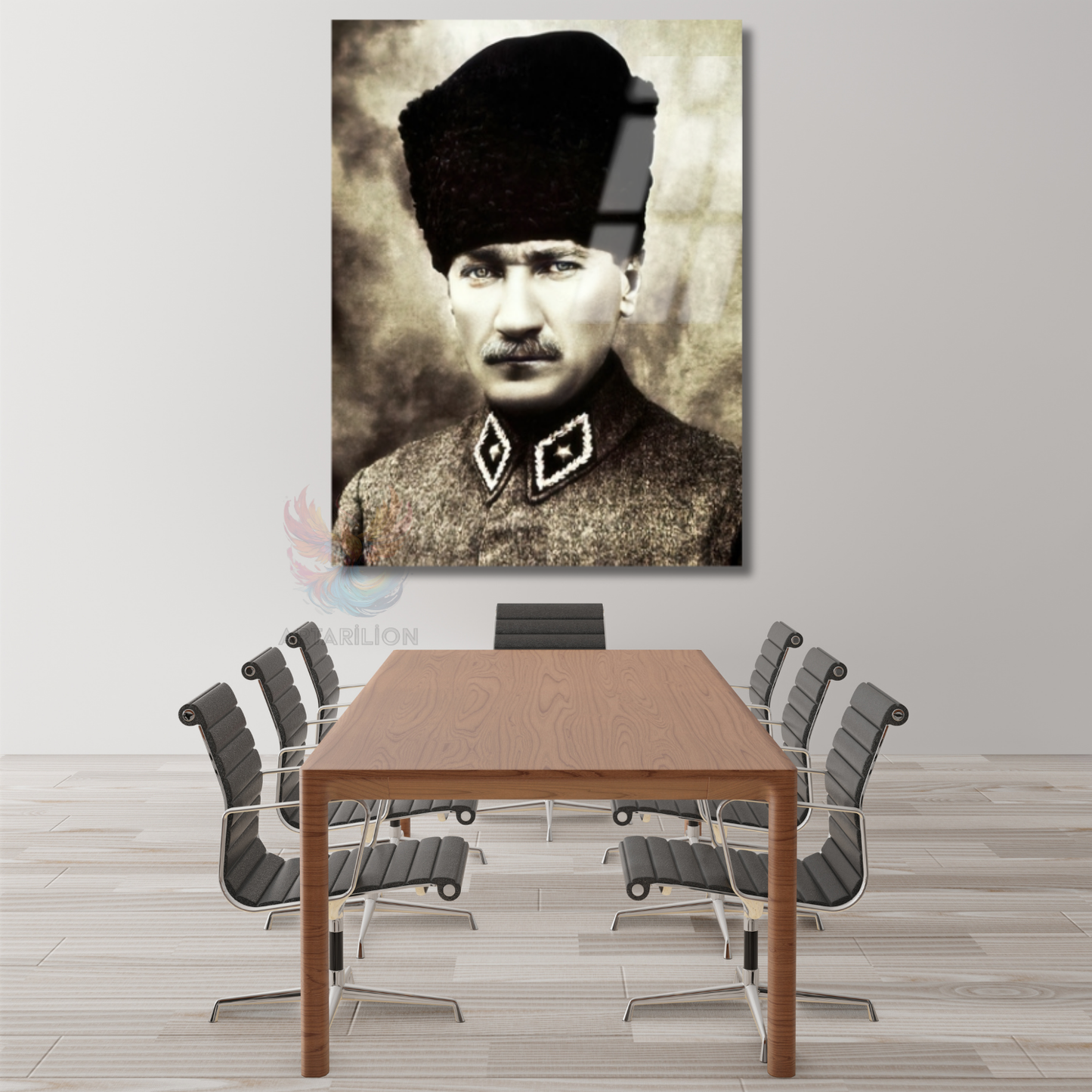 Atatürk Görseli Cam Tablo Dikey Duvar Tablosu Ev Ofis Dekoru Ev Ofis Hediyesi