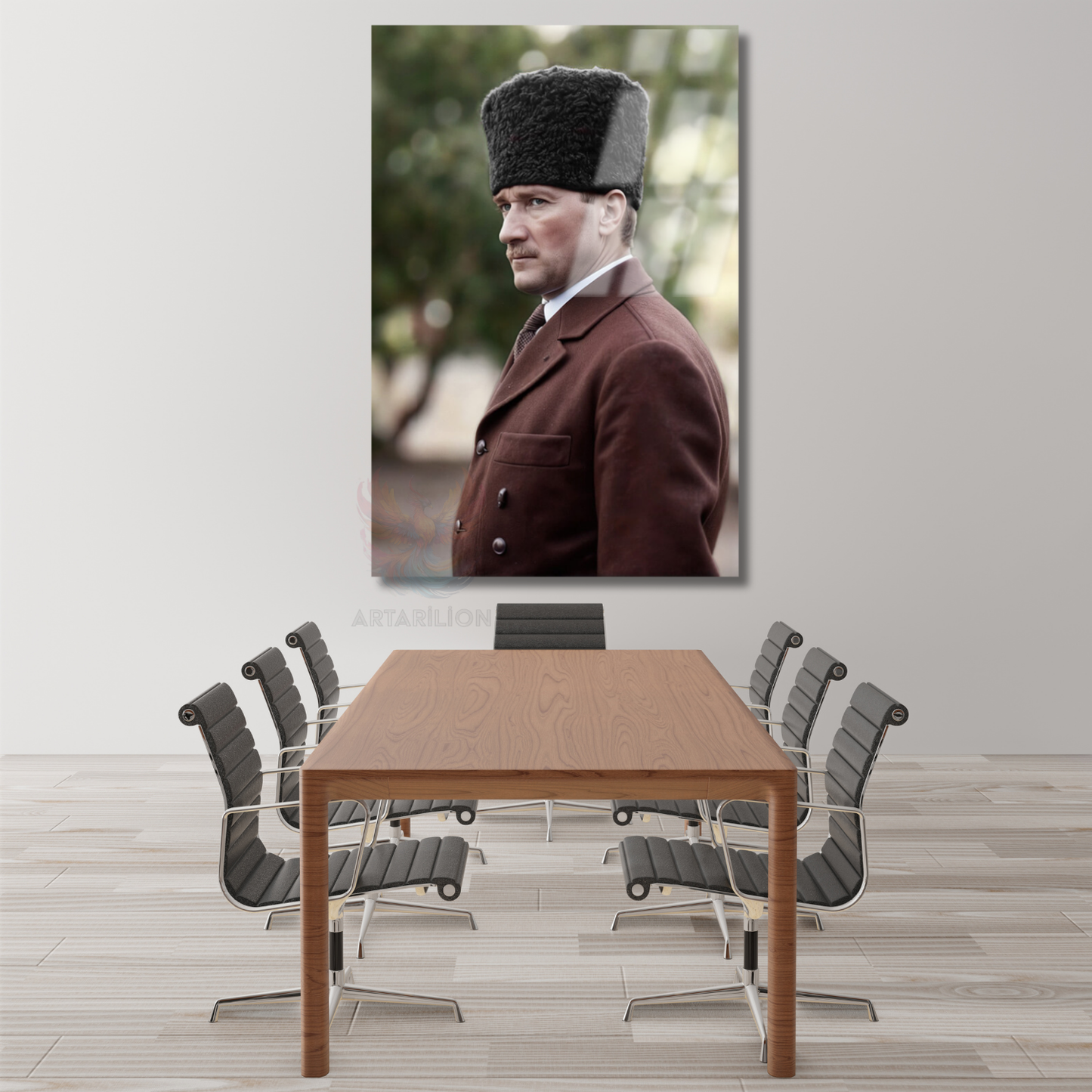Renklendirilmiş Görsel Atatürk Cam Tablo Modeli Dikey Duvar Tablosu Ofis Ev Dekoru