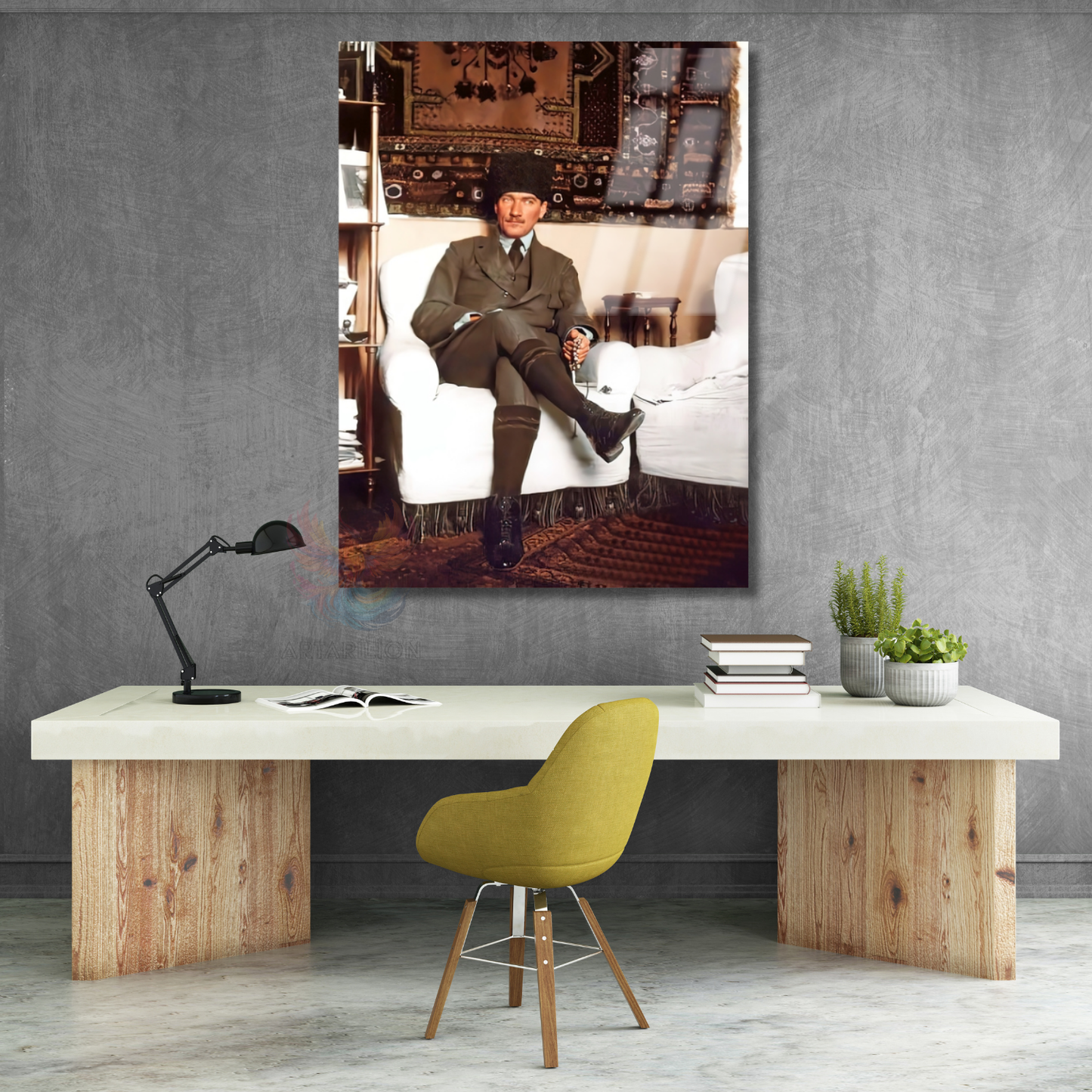 Renkli Atatürk Tablosu Dikey Cam Tablo Mustafa Kemal Atatürk Görseli Ev Ofis Dekoru