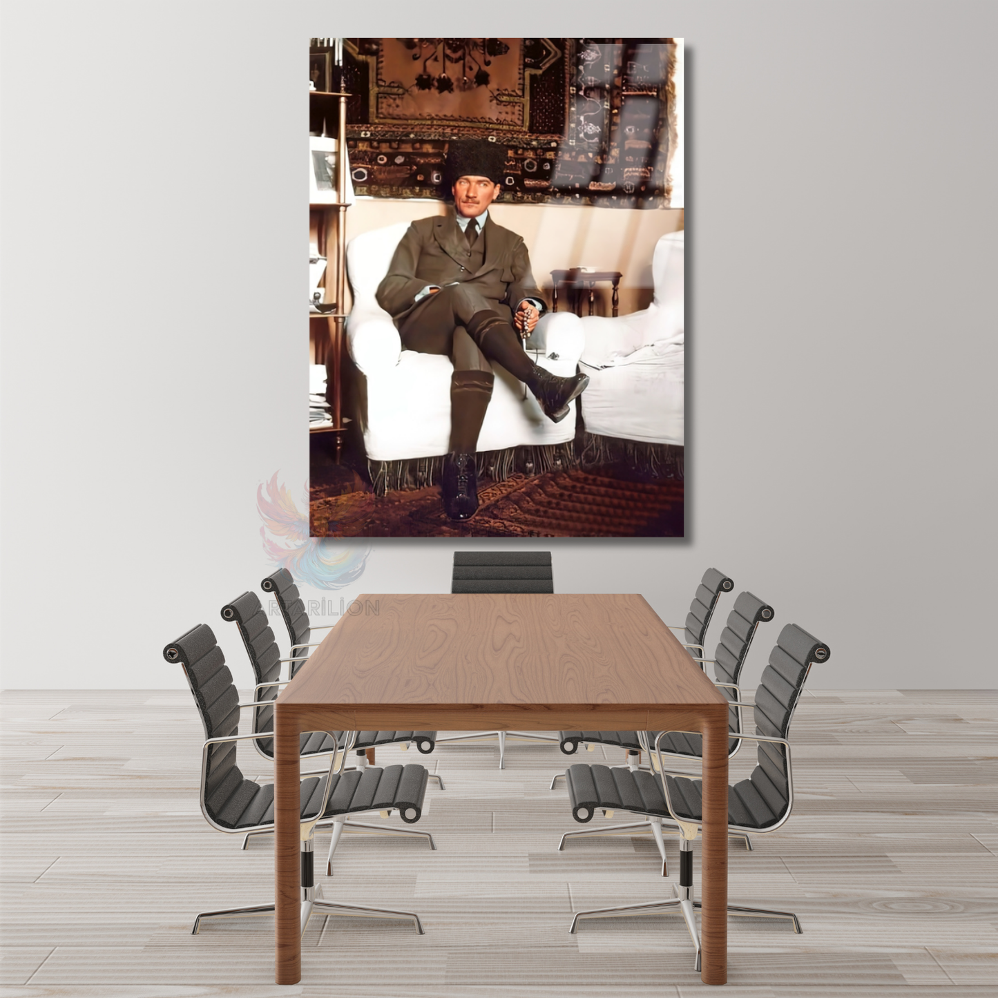 Renkli Atatürk Tablosu Dikey Cam Tablo Mustafa Kemal Atatürk Görseli Ev Ofis Dekoru