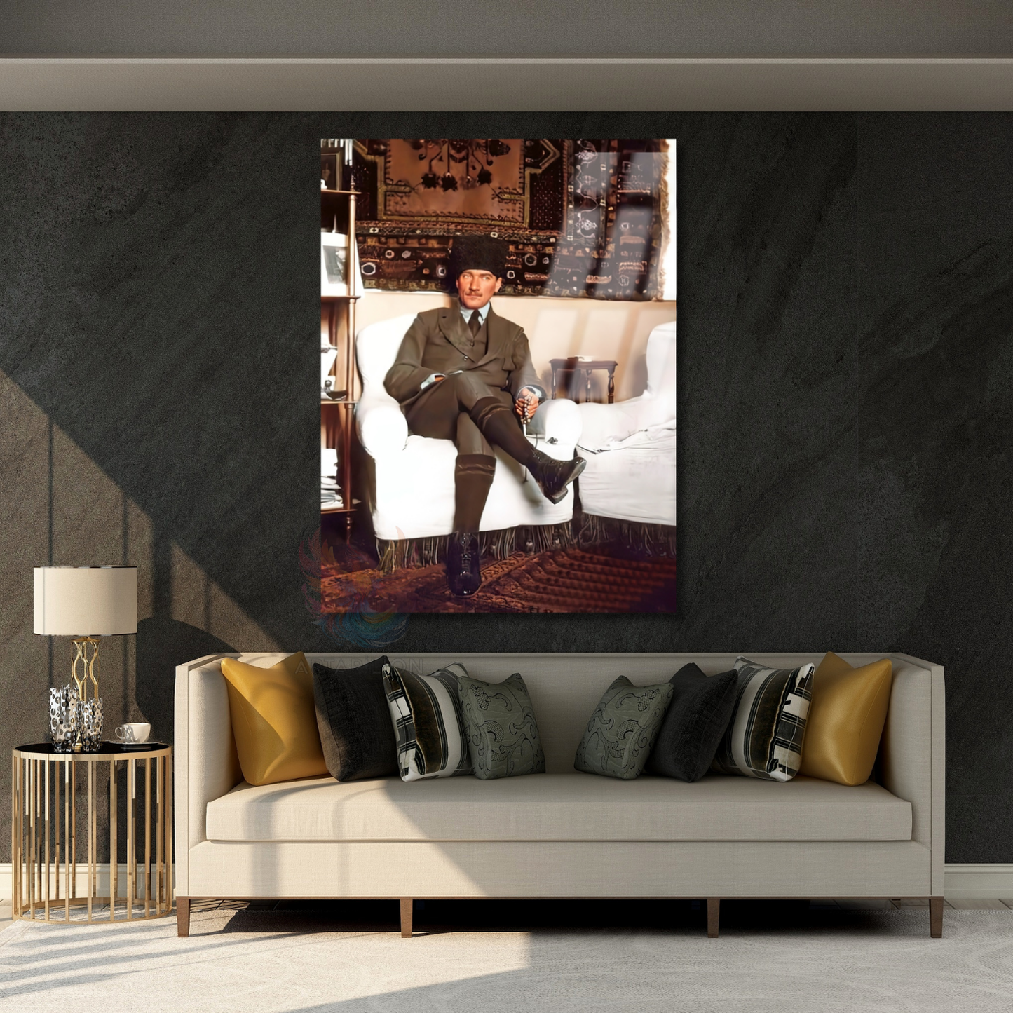 Renkli Atatürk Tablosu Dikey Cam Tablo Mustafa Kemal Atatürk Görseli Ev Ofis Dekoru