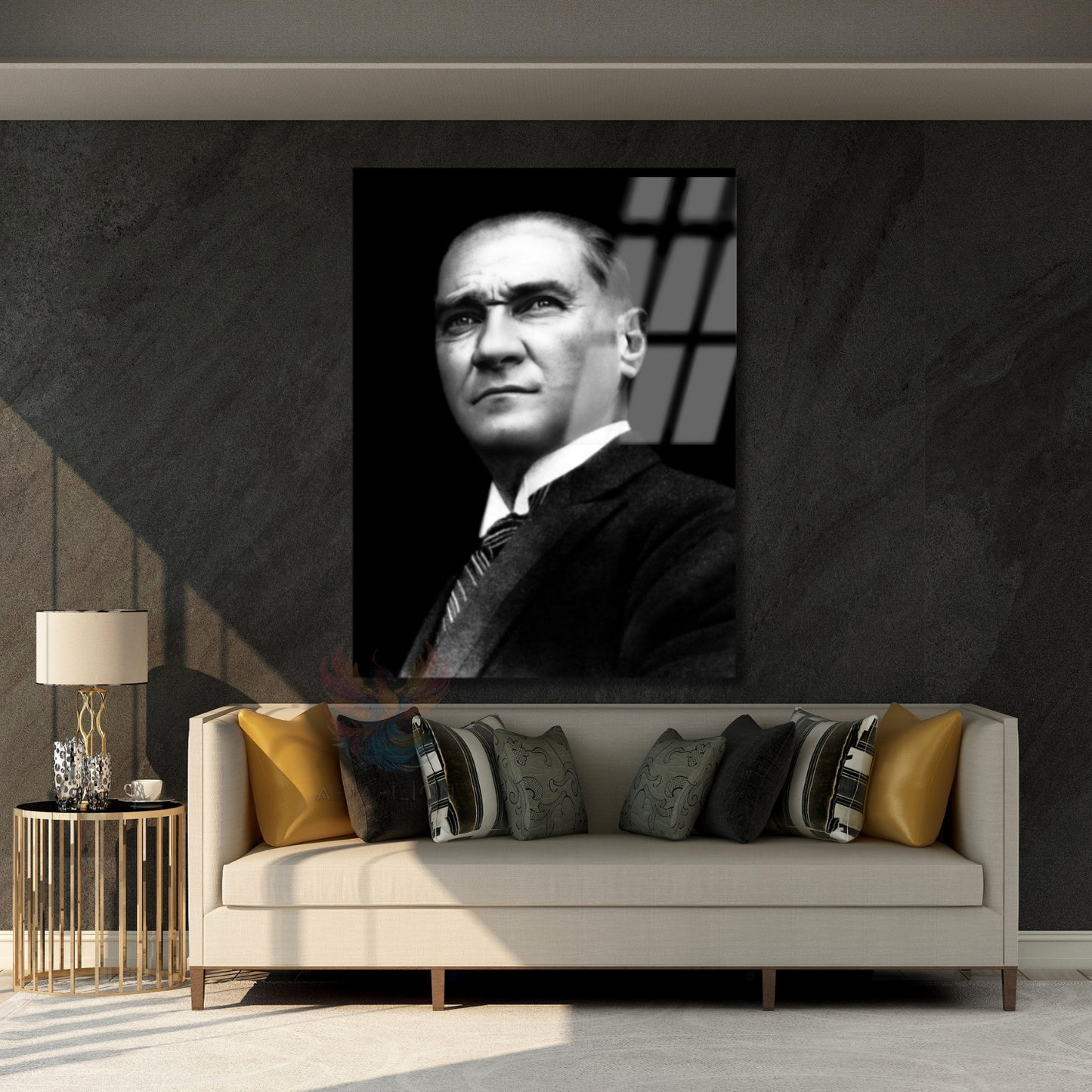 Siyah Beyaz Atatürk Görseli Cam Tablo Modeli Ev Ofis Hediyesi Duvar Dekoru