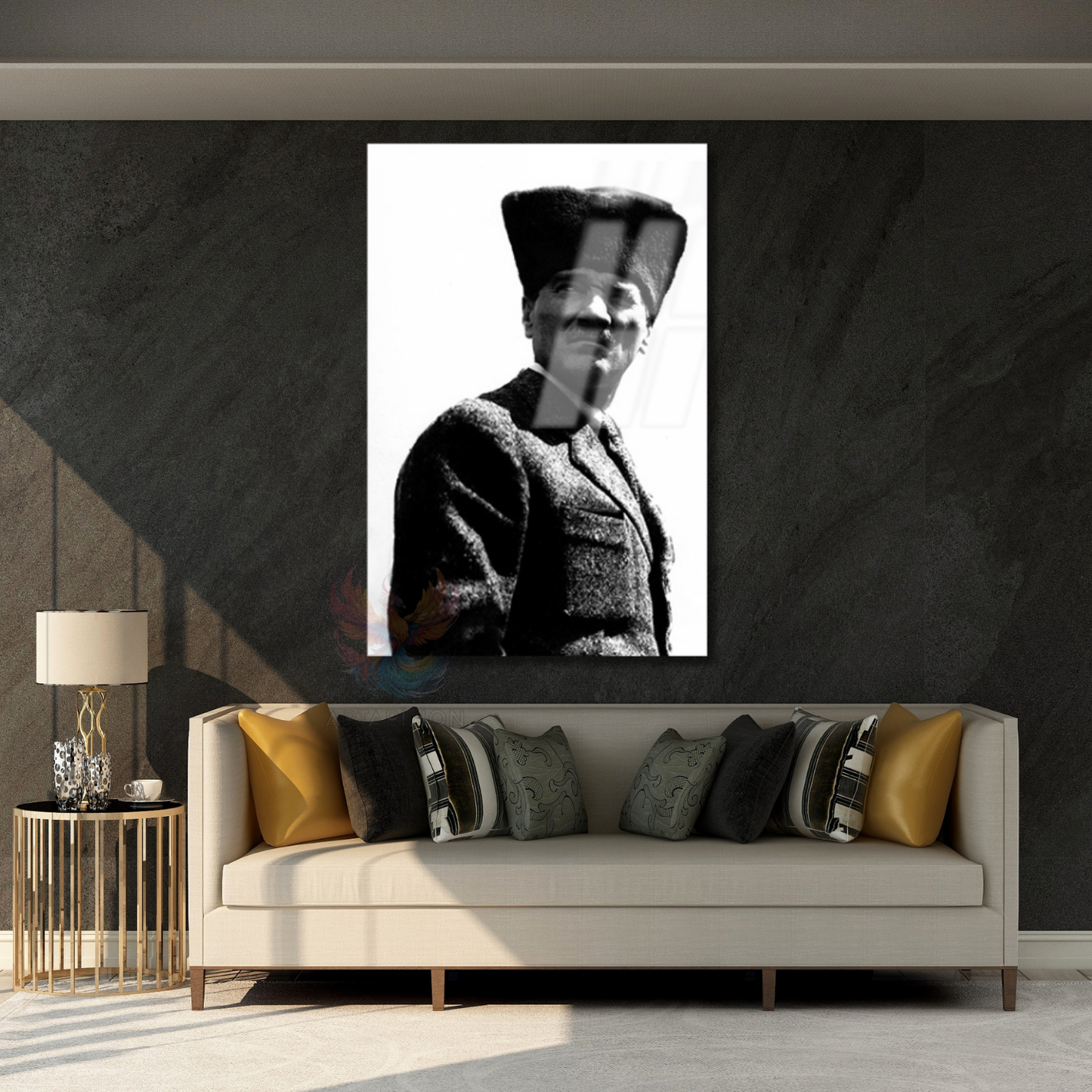 Cam Tablo Atatürk Görseli Siyah Beyaz Dikey Duvar Tablosu Ev Ofis Dekoru
