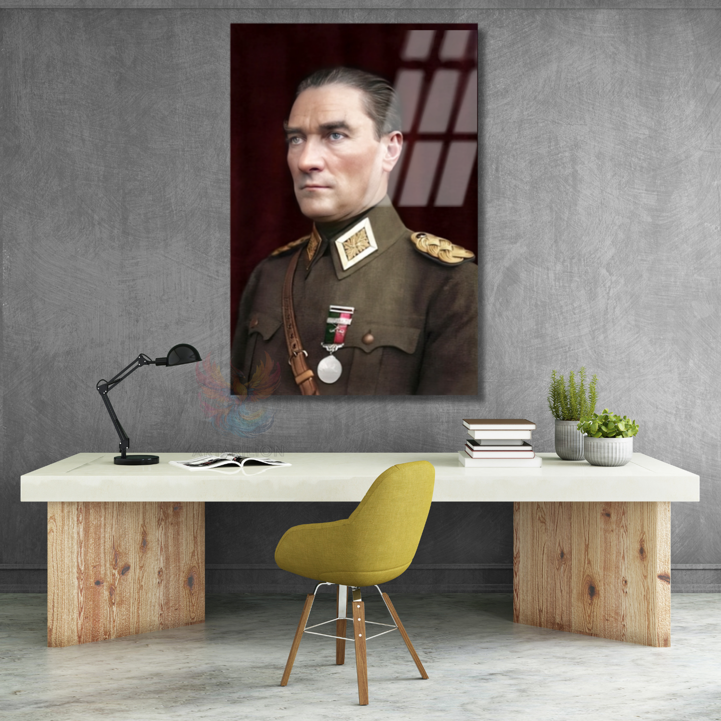 Dikey Cam Renkli Atatürk Tablosu Cam Ofis Ev Tablosu Duvar Dekoru