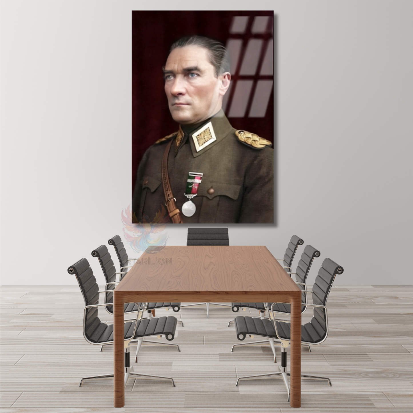 Dikey Cam Renkli Atatürk Tablosu Cam Ofis Ev Tablosu Duvar Dekoru