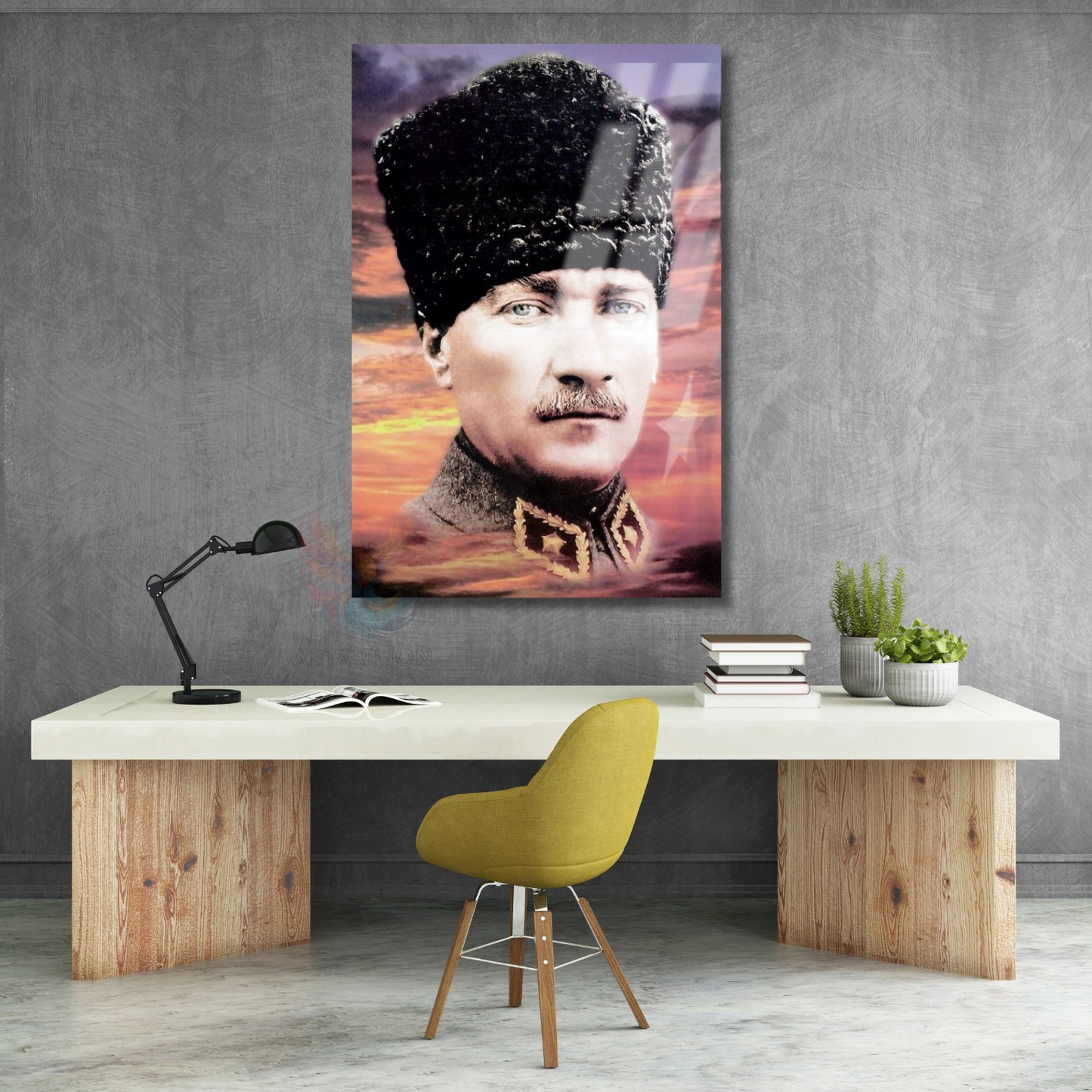Gökyüzü ve Atatürk Görseli Cam Tablo HD Dijital Baskı Ev Ofis Dekoru