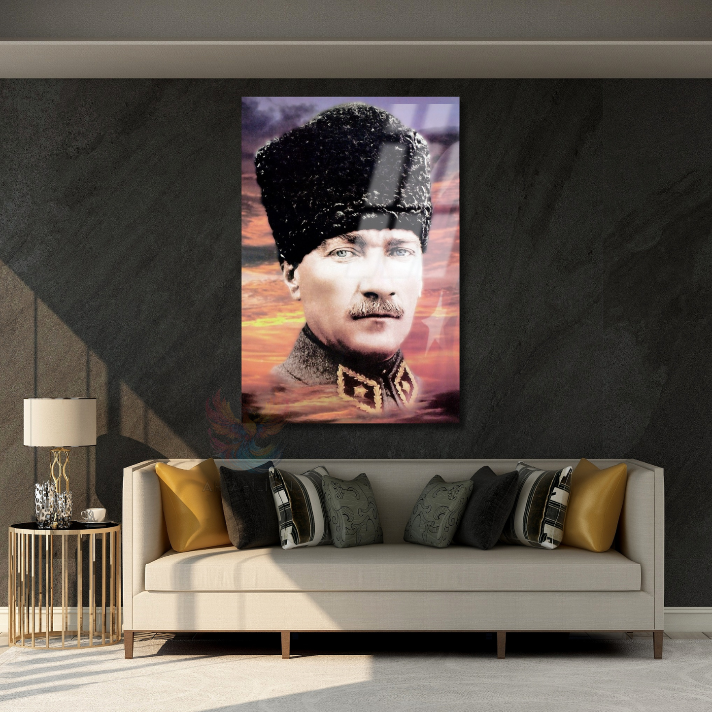 Gökyüzü ve Atatürk Görseli Cam Tablo HD Dijital Baskı Ev Ofis Dekoru