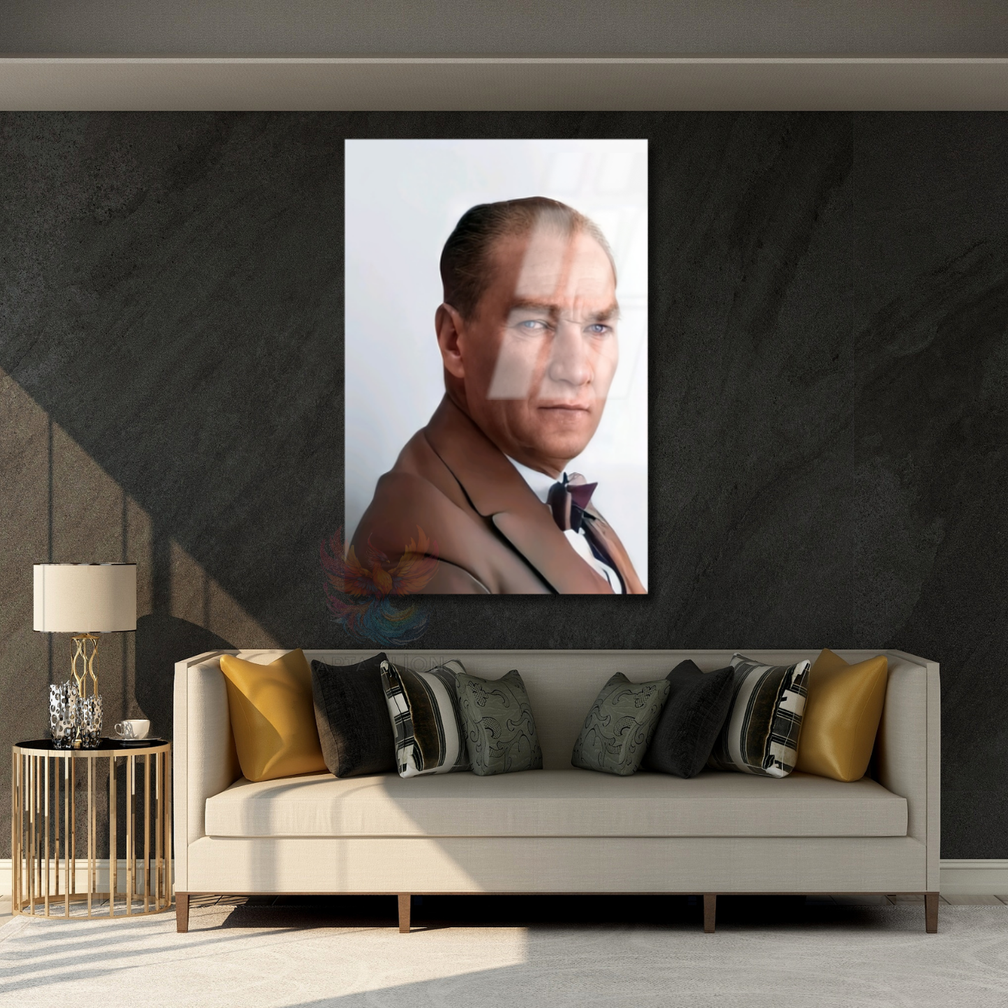 Mavi Gözlü Atatürk Cam Tablo Ev Ofis Duvar Dekoru Dikey Tablo