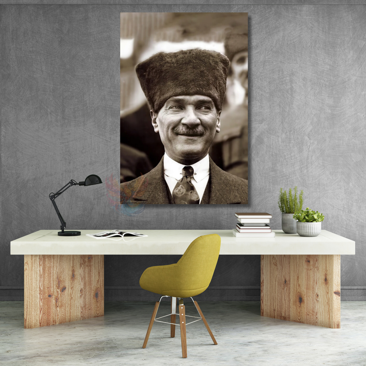 Siyah Beyaz Atatürk Görseli Dikey Duvar Tablosu Atatürk Portresi Ev Ofis Dekorasyonu