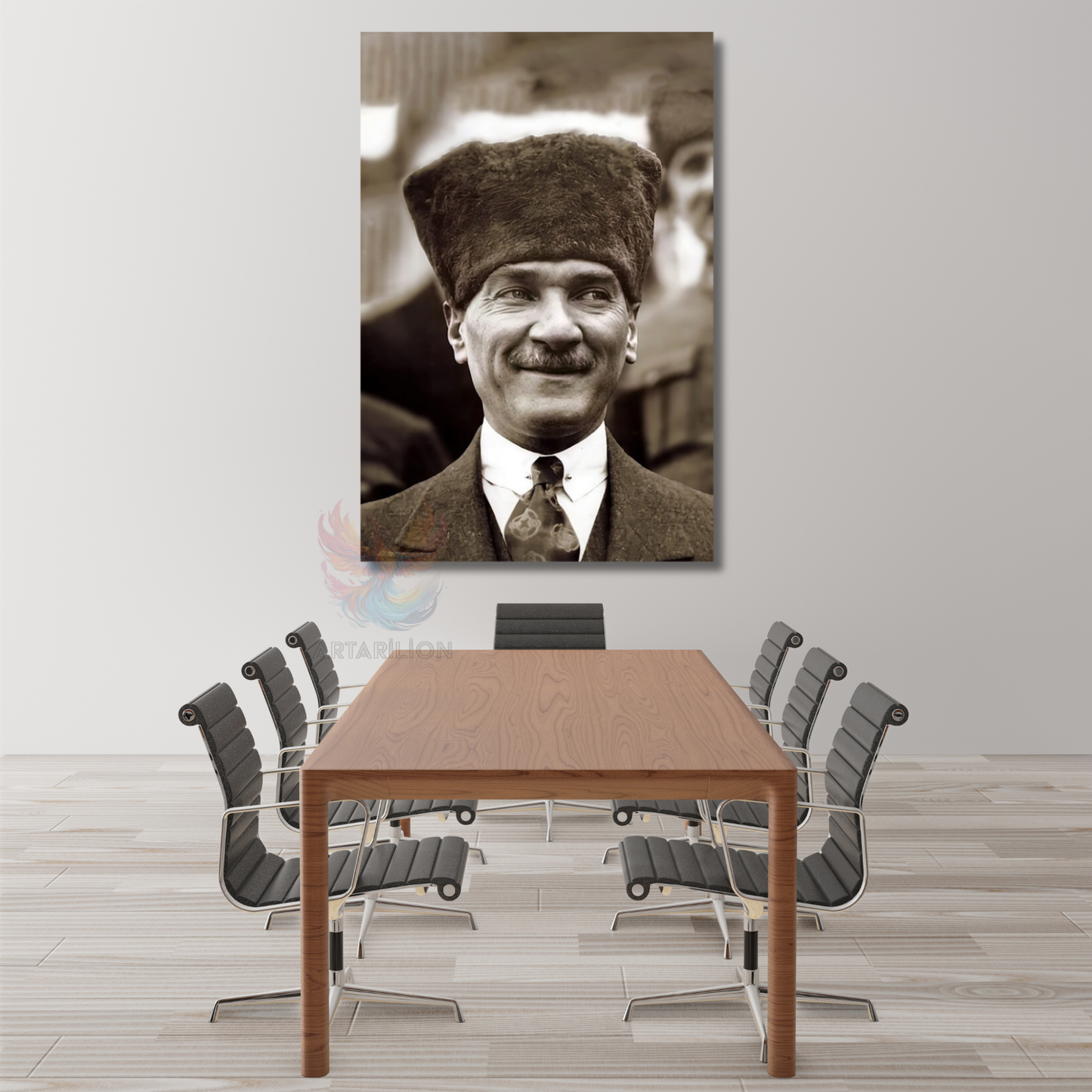 Siyah Beyaz Atatürk Görseli Dikey Duvar Tablosu Atatürk Portresi Ev Ofis Dekorasyonu