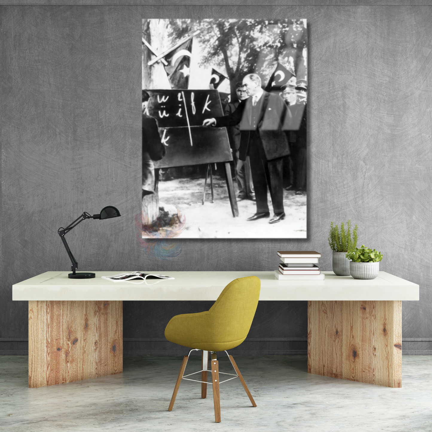 Atatürk Baş Öğretmen Cam Tablo Dikey Duvar Tablosu Okul Ofis Tablosu
