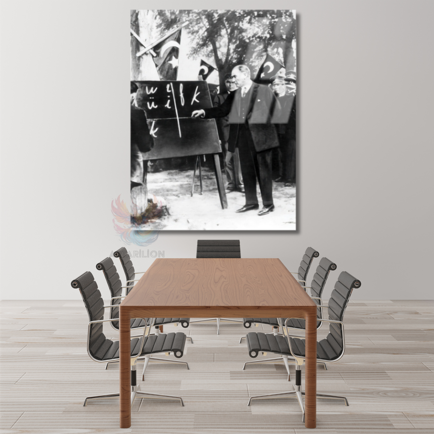 Atatürk Baş Öğretmen Cam Tablo Dikey Duvar Tablosu Okul Ofis Tablosu