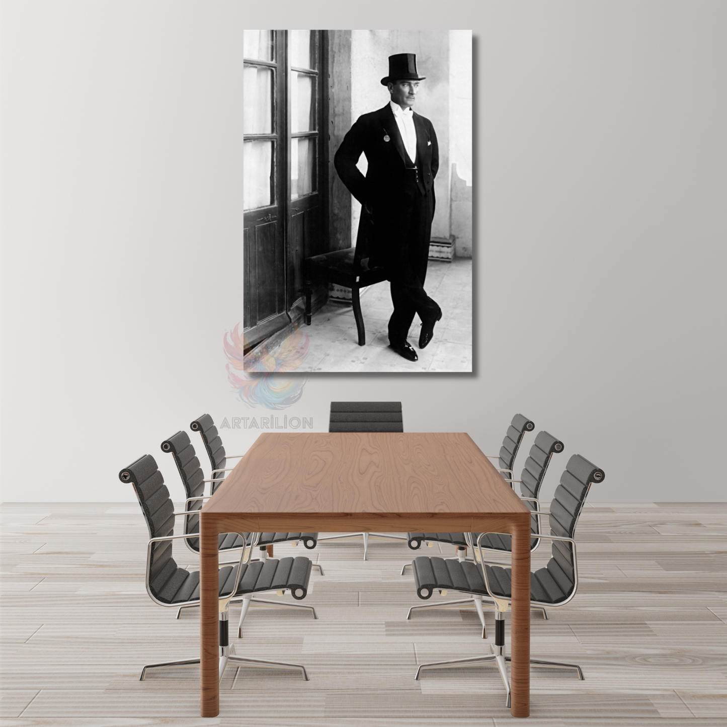 Kanvas Atatürk Tablo Modeli Şapkalı Atatürk Görseli Dikey Duvar Tablosu