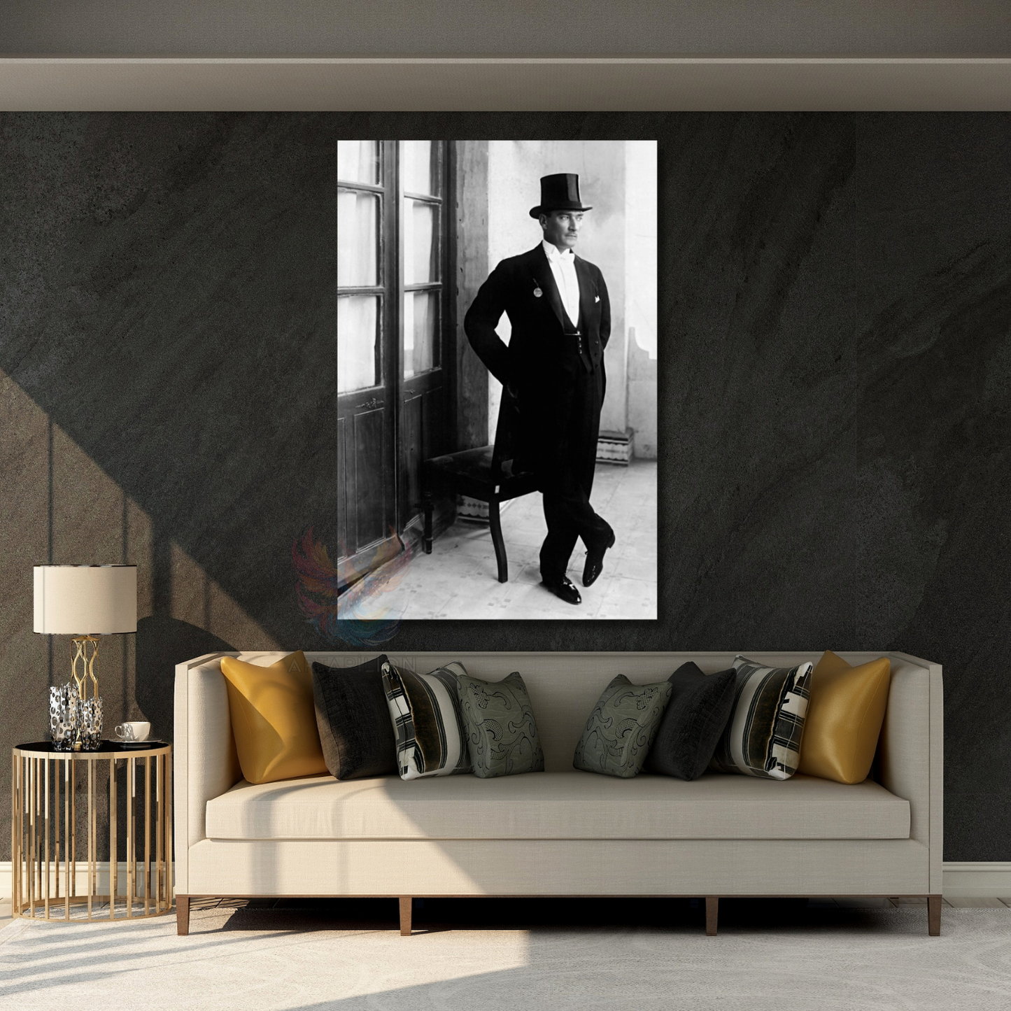 Kanvas Atatürk Tablo Modeli Şapkalı Atatürk Görseli Dikey Duvar Tablosu