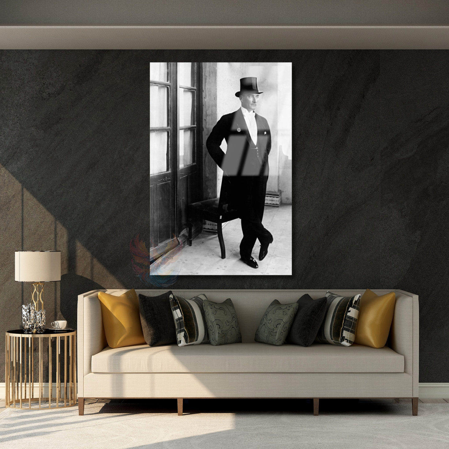 Cam Atatürk Tablo Modeli Şapkalı Atatürk Görseli Dikey Duvar Tablosu