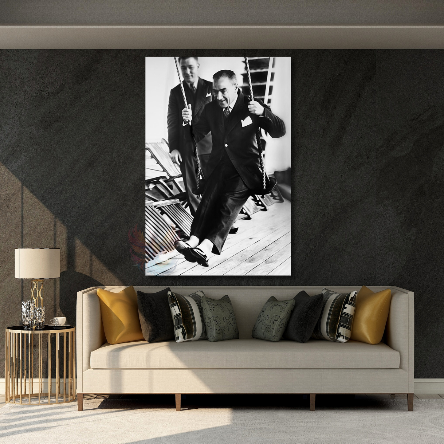 Salıncakta Sallanan Atatürk Görseli Kanvas Tablo Modeli Atatürk Tablosu