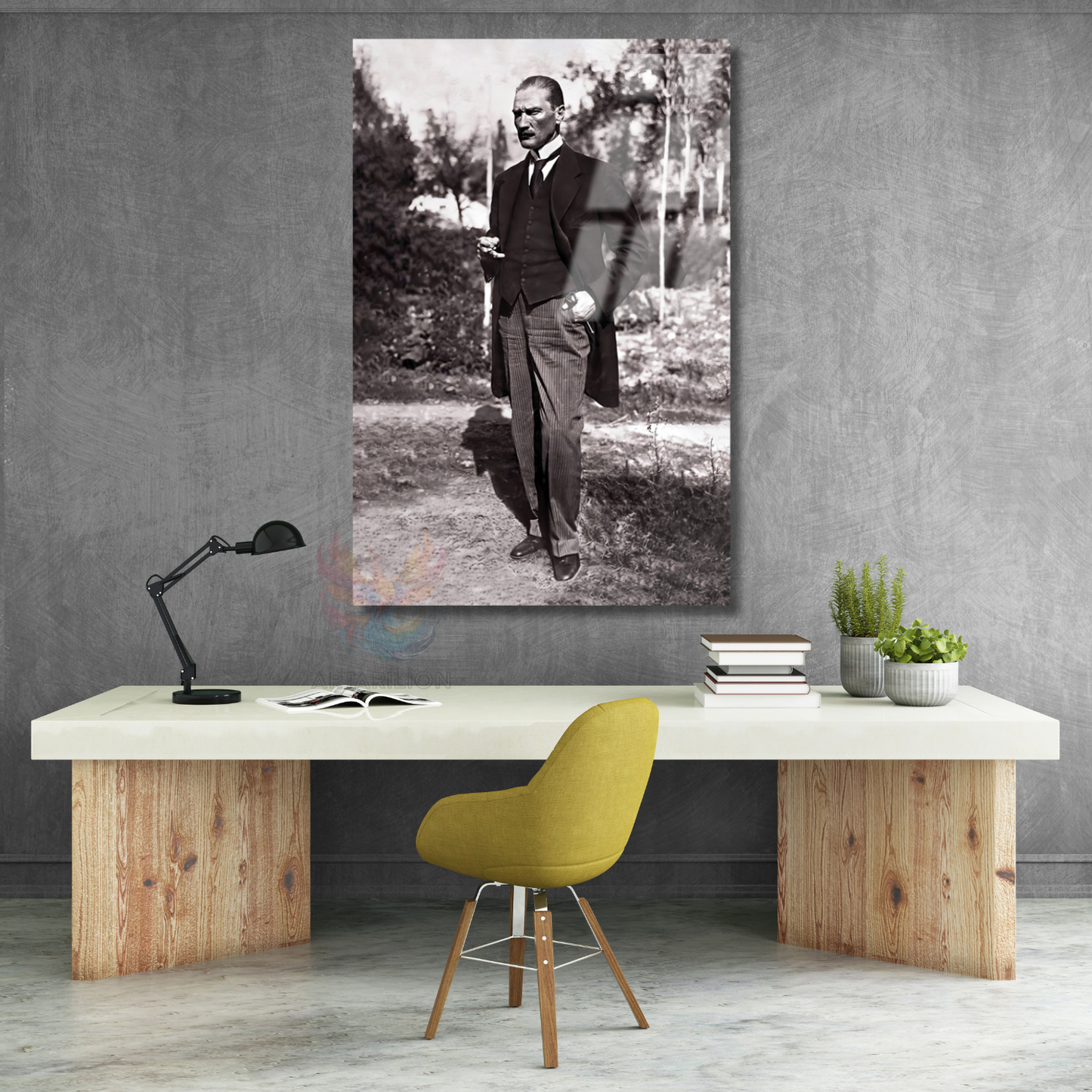 Cam Atatürk Tablosu Kahve İçen Karizmatik Atatürk Görseli Duvar Tablosu
