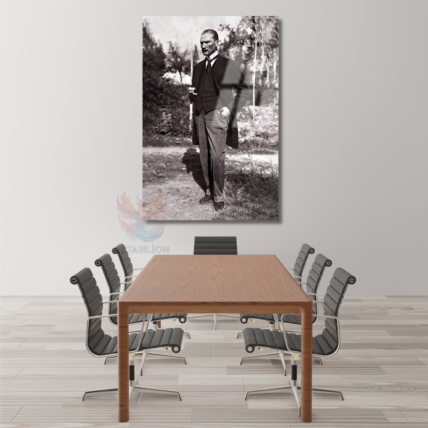 Cam Atatürk Tablosu Kahve İçen Karizmatik Atatürk Görseli Duvar Tablosu