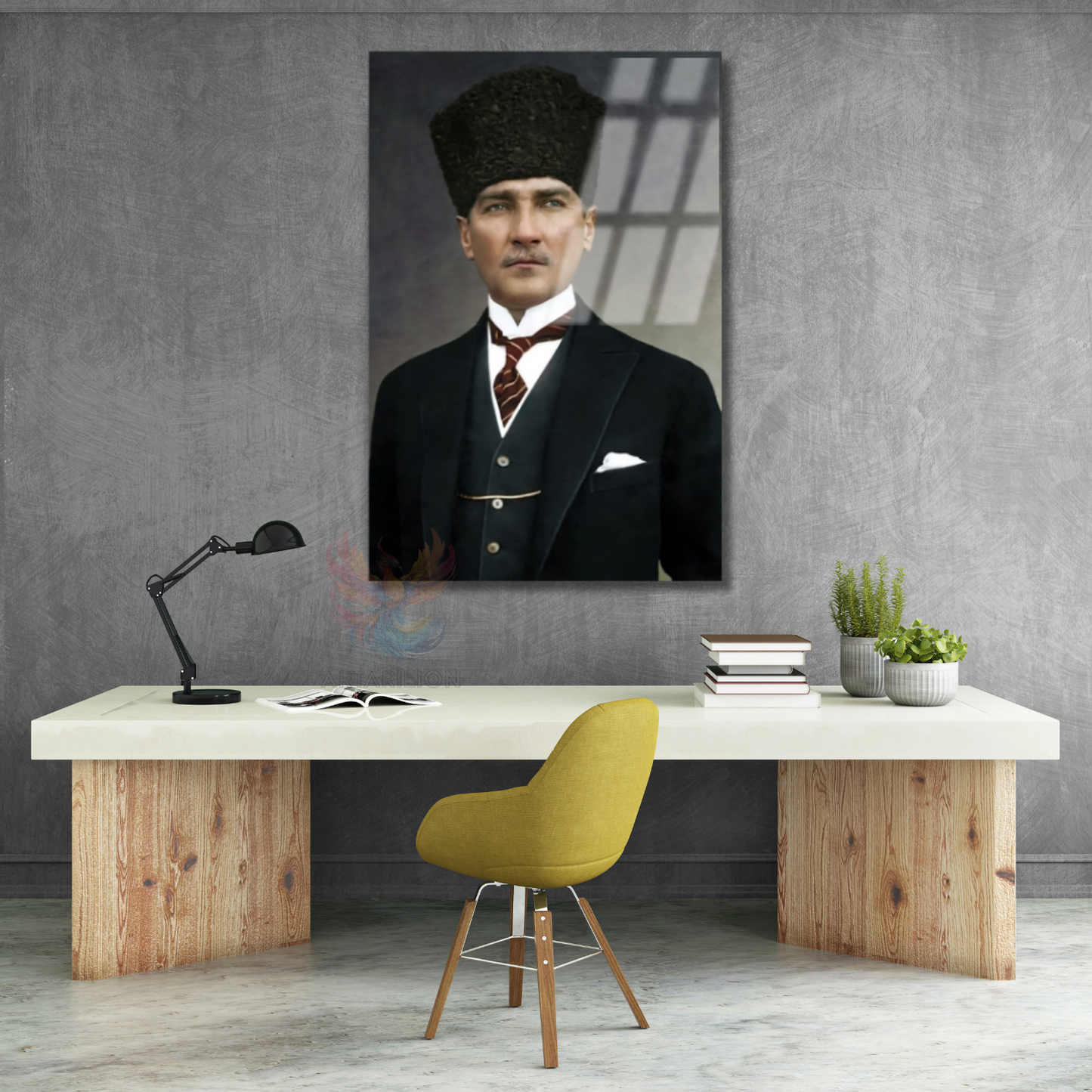 Mustafa Kemal Atatürk Cam Tablo Atatürk Portre Dikey Duvar Tablosu Ev Ofis Tablosu