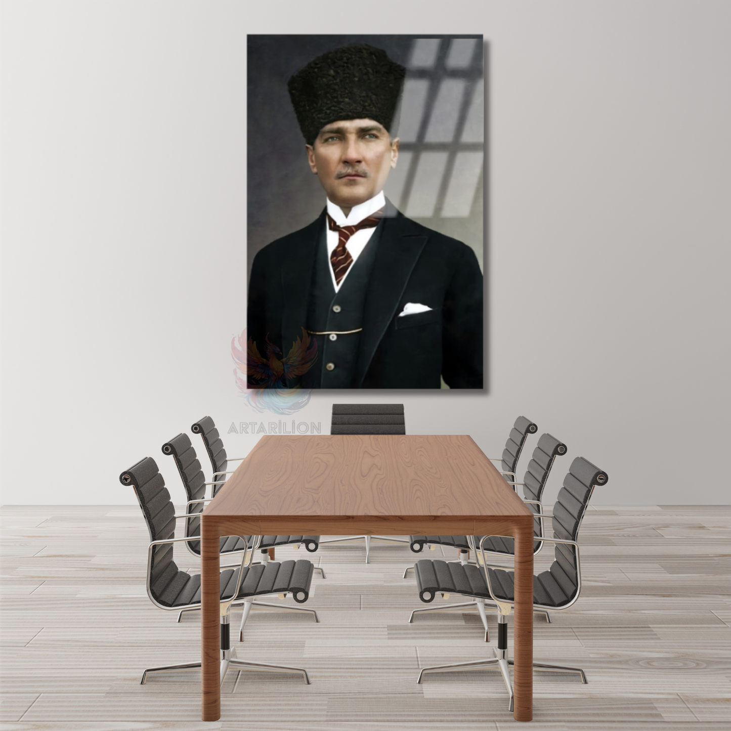 Mustafa Kemal Atatürk Cam Tablo Atatürk Portre Dikey Duvar Tablosu Ev Ofis Tablosu